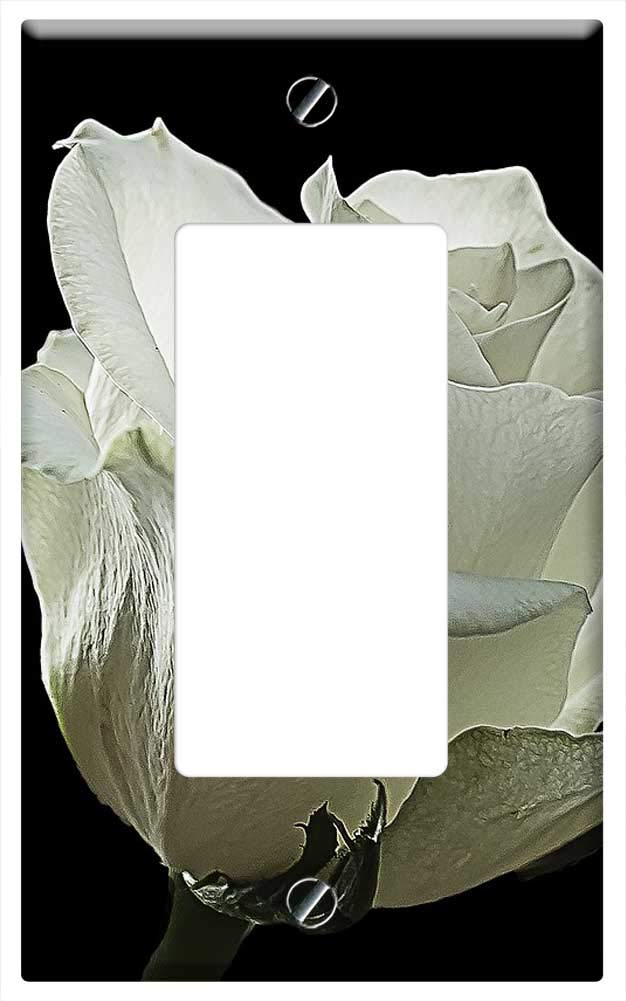 Decorative White Rose Switch Plate Cover - Single Rocker/GFCI Outlet Cover - Nature Inspired Wild Rose Design for Home & Office Decor