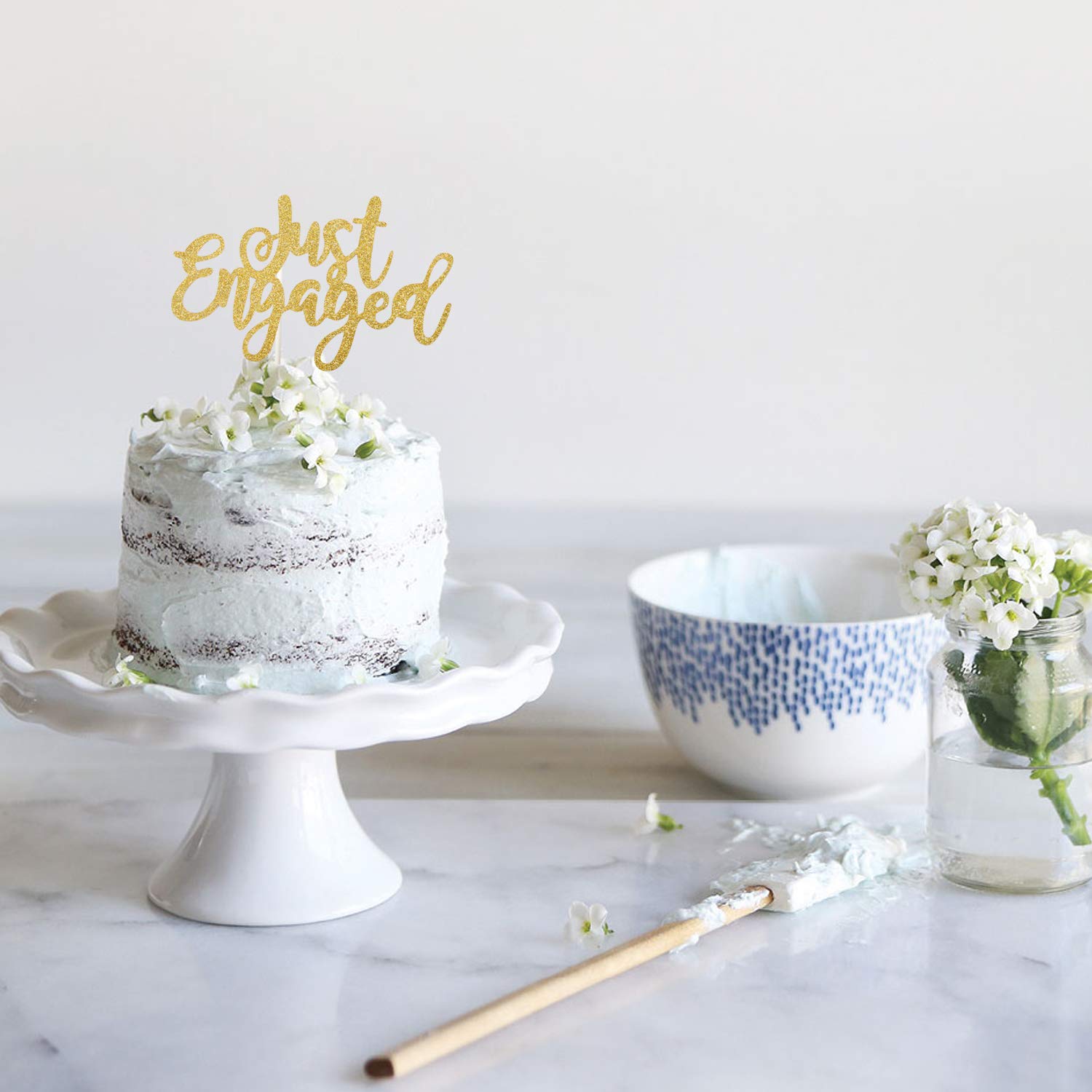 Just Engaged Cake Topper - Double Sided Gold Glitter 'Engaged AF' Sign for Wedding, Engagement Party Decorations | Perfect for Bridal Showers, Bachelorette Parties & Anniversary Celebrations