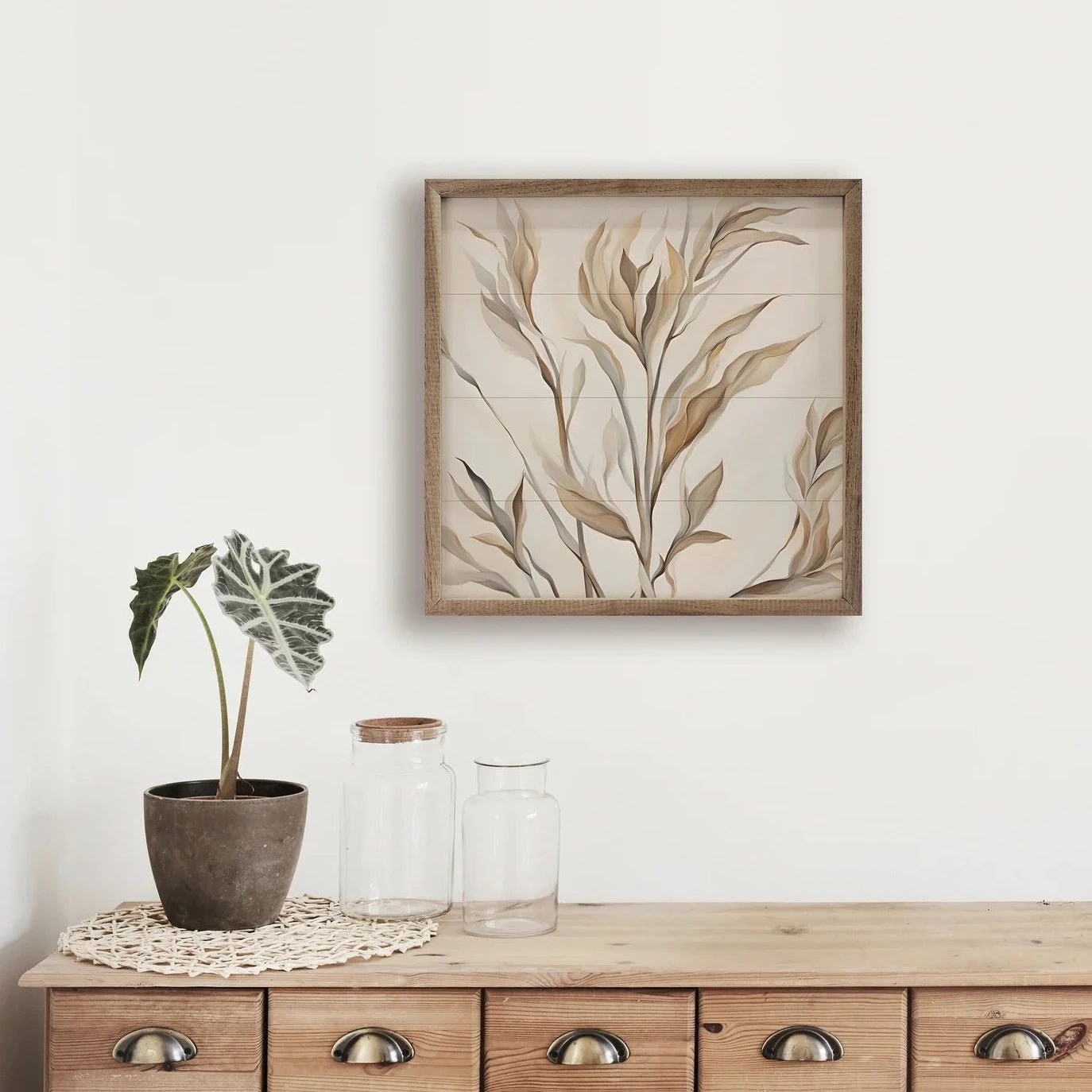 Brown and Tan Branches Wood Framed Print - Nature Inspired Wall Art for Living Room, Bedroom & Office Decor - Perfect for Home, Apartment and Workspace