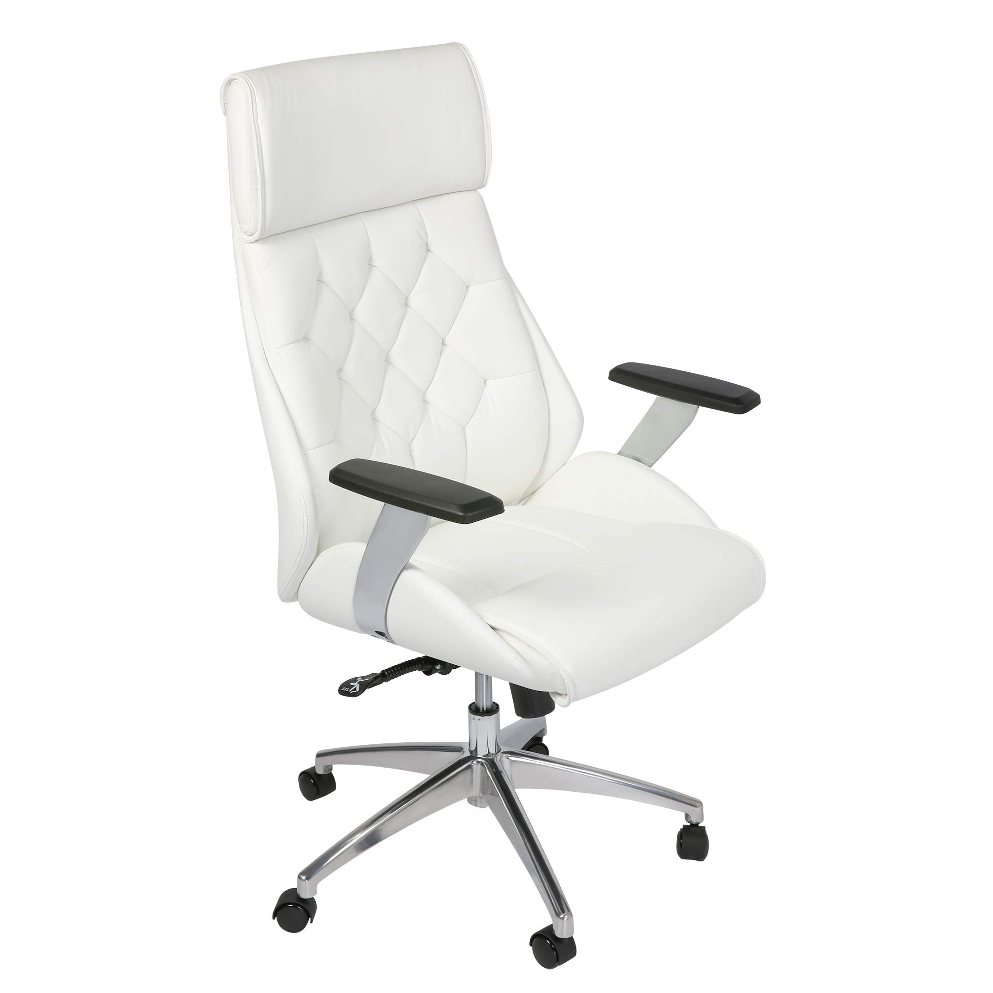Premium Ergonomic Executive Office Chair - High Back Leather Adjustable Desk Chair with Headrest & Lumbar Support - Modern White Swivel Task Chair for Home & Office Workspaces - Ideal for Long Hours of Comfortable Sitting & Productivity
