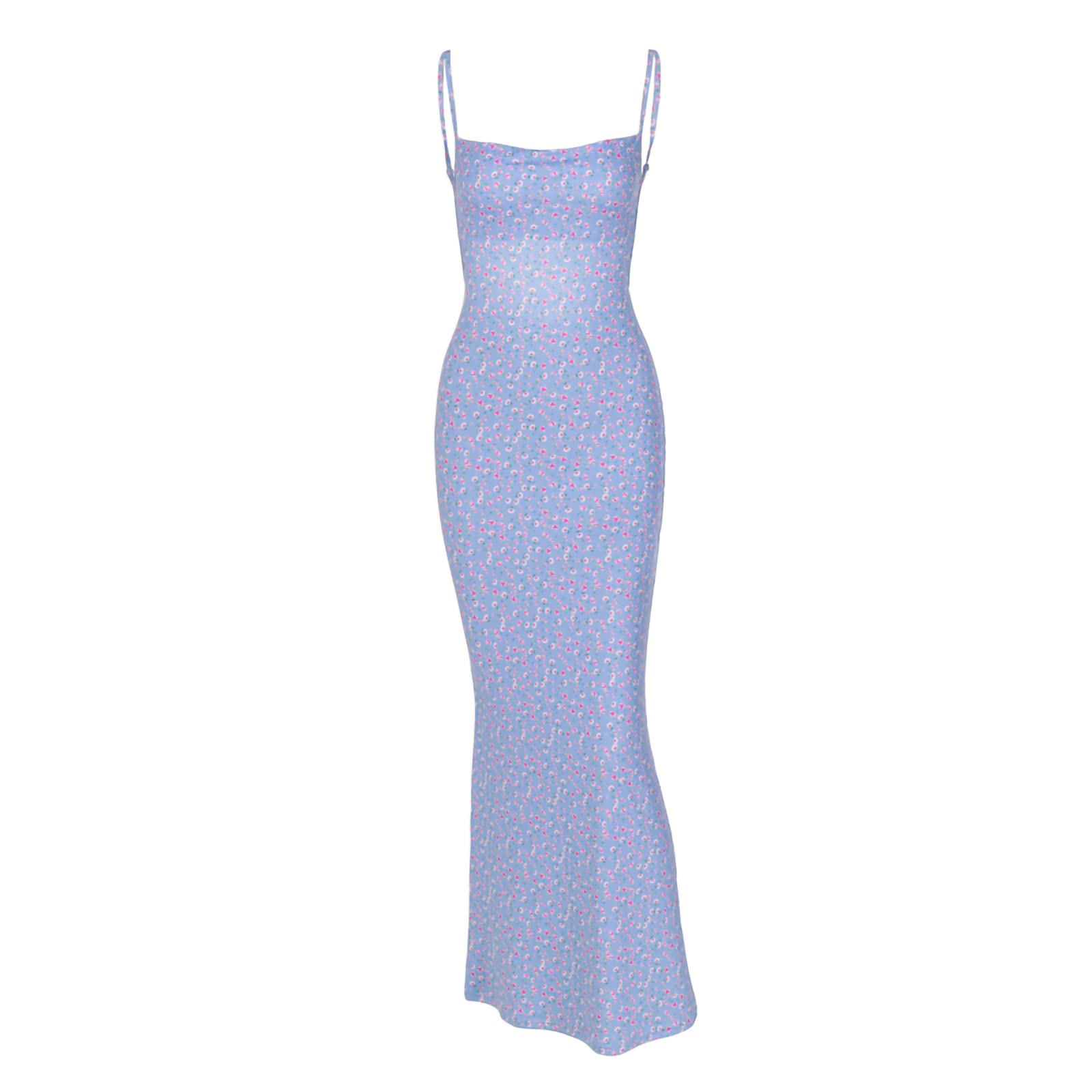 KMBANGI Women's Sexy Backless Maxi Dress - Floral Print Sleeveless Bodycon Long Dress with Spaghetti Straps for Cocktail Party & Evening Events