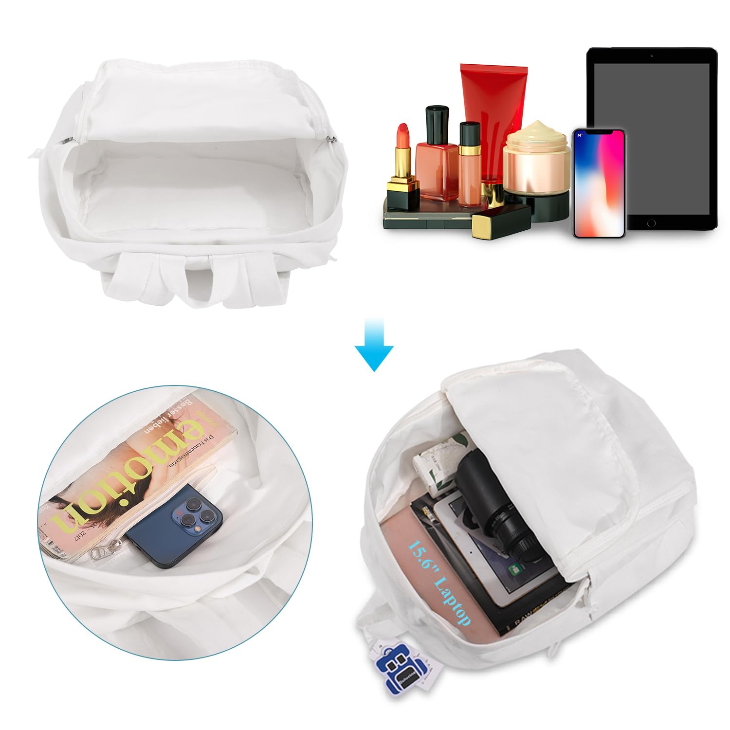 DIY White Canvas Backpack - Large Unisex Casual Daypack & Laptop Satchel for School, Travel & Work | Durable & Stylish