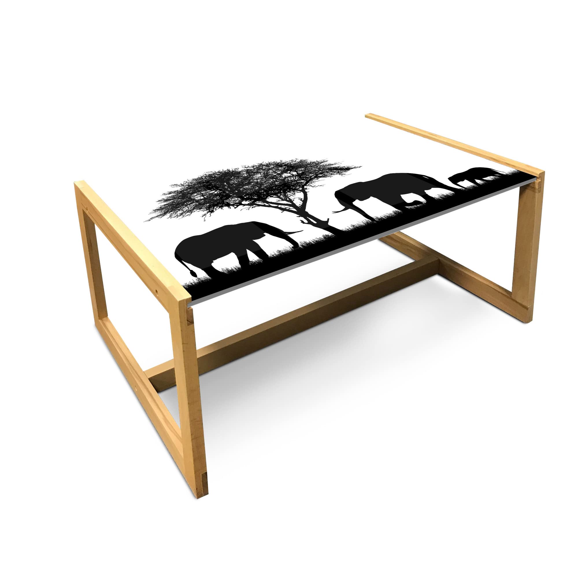 Ambesonne Black White Coffee Table - African Savannah Silhouette, Wooden Frame for Office & Dorm Decor