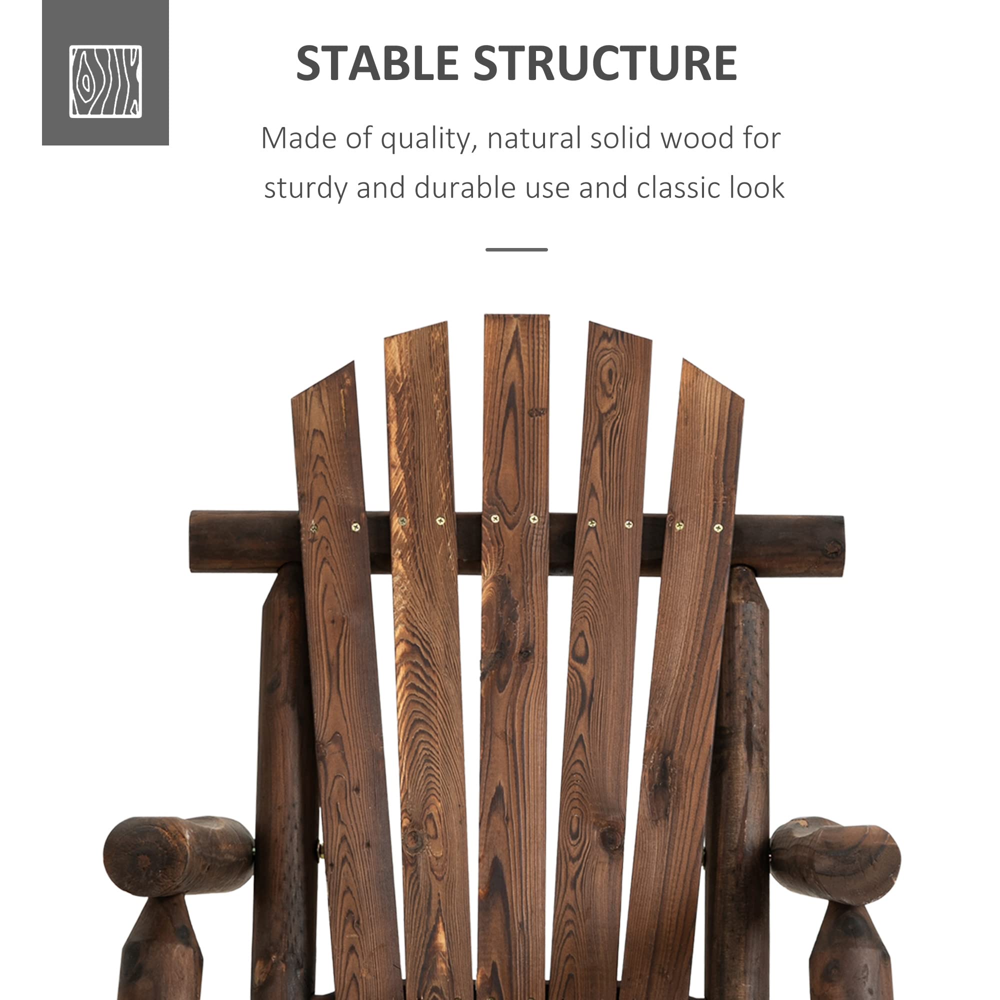 Outsunny Outdoor Wooden Rocking Chair - Single-Person Adirondack Rocking Patio Chair with Rustic High Back & Slatted Seat - Perfect for Garden, Backyard, Porch, Deck & Indoor Use - Carbonized Finish - Comfortable Relaxation Chair for Reading & Lounging