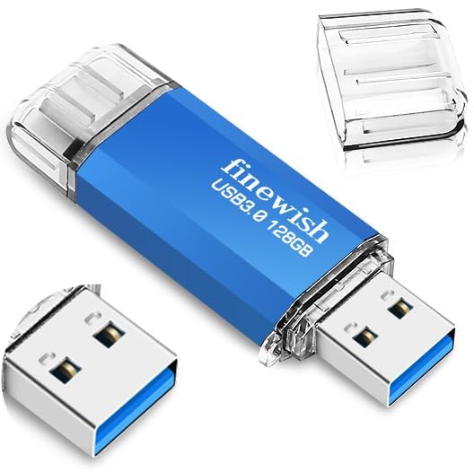 128GB USB C Flash Drive 2-in-1 USB 3.0 OTG Memory Stick with 40MB/s Read Speed - Compatible with PC, Laptop, Car & TV - Portable Storage for Work, School & Travel (Blue)