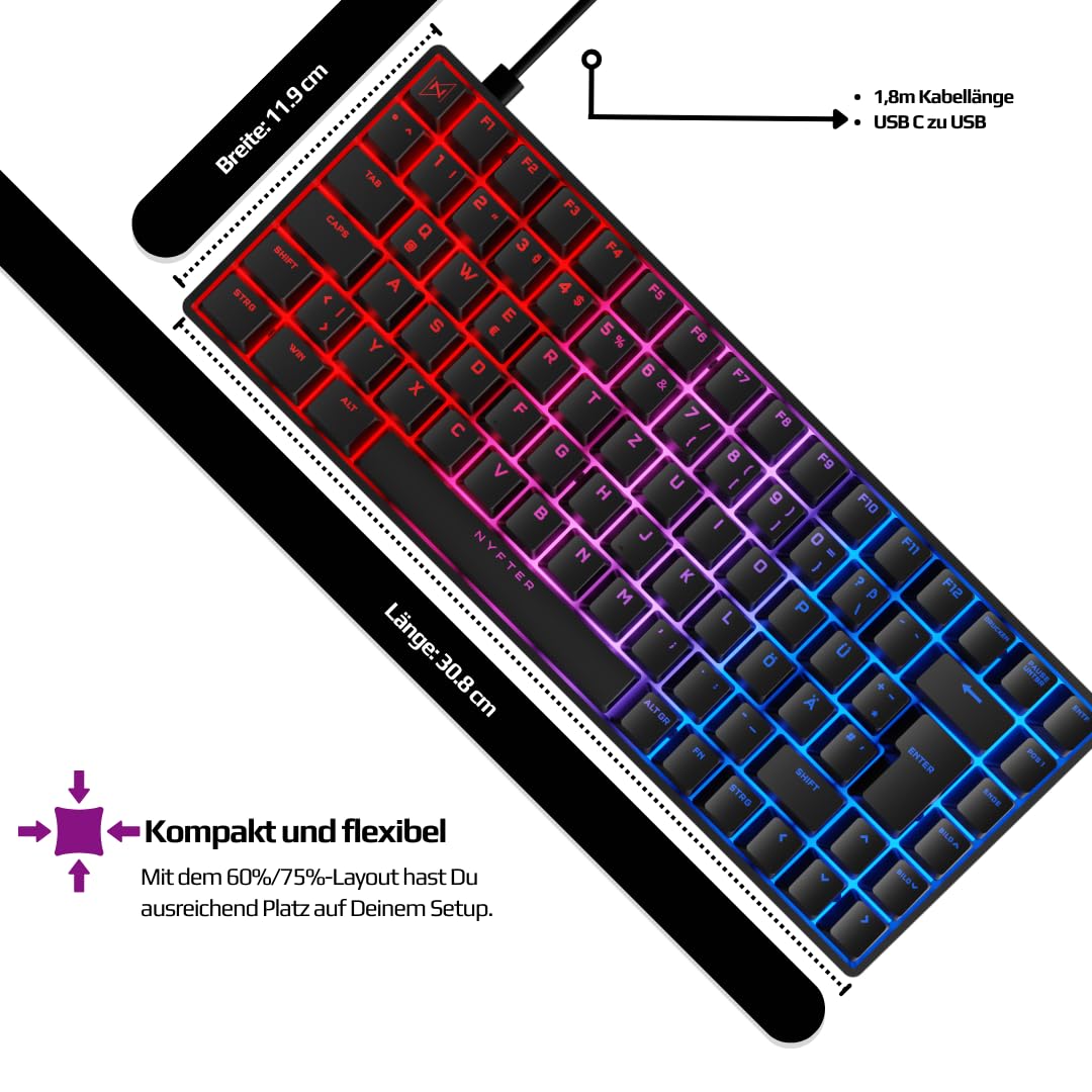 Nyfter 75% Gaming Keyboard - Hot-Swappable Mechanical RGB for PC Gamers - Office & Esports