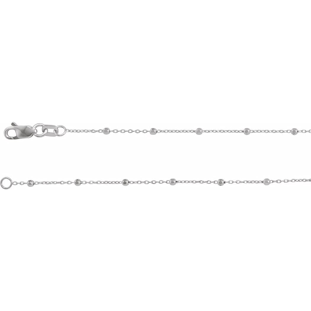 14K White Gold 1.7mm Cable Chain Necklace with Faceted Bead Charms - Elegant Jewelry Gift for Women (16/18/20/24 Inch Length Options) - Perfect for Weddings, Anniversaries & Everyday Wear