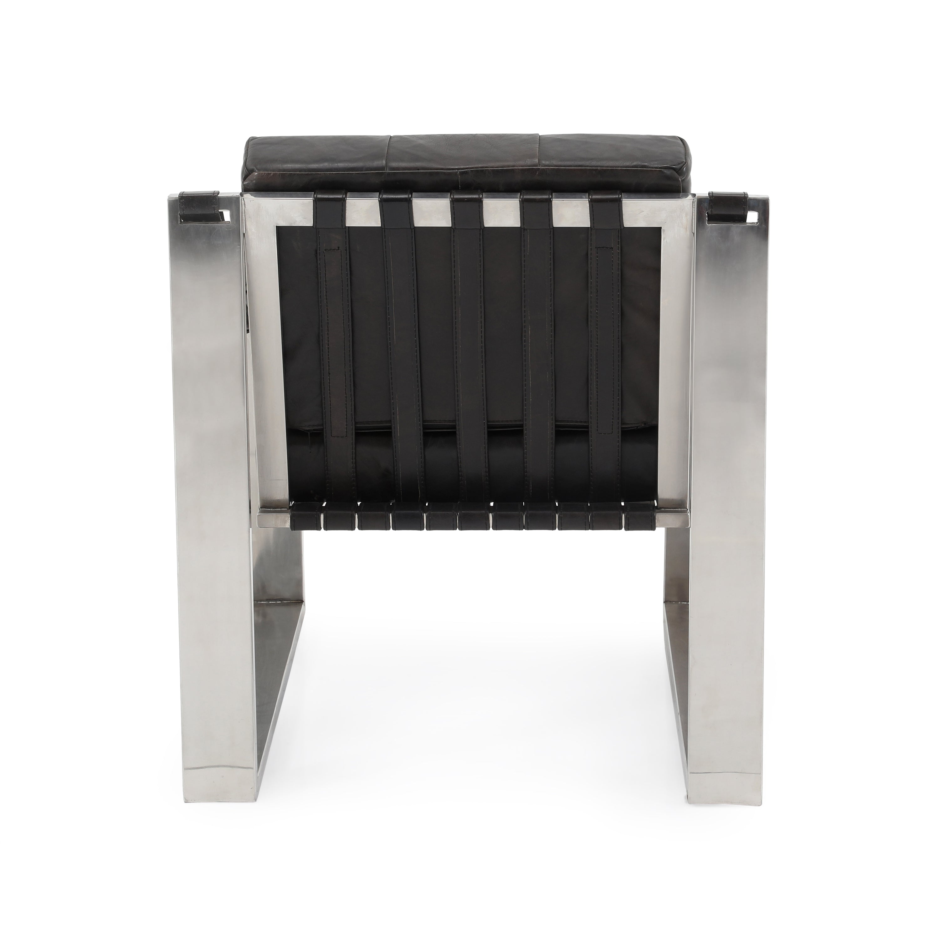 Premium Black Leather & Chrome Belt Armchair - Modern Office Chair, Living Room Accent Furniture, Home Theater Seating - Durable & Stylish for Work & Relaxation