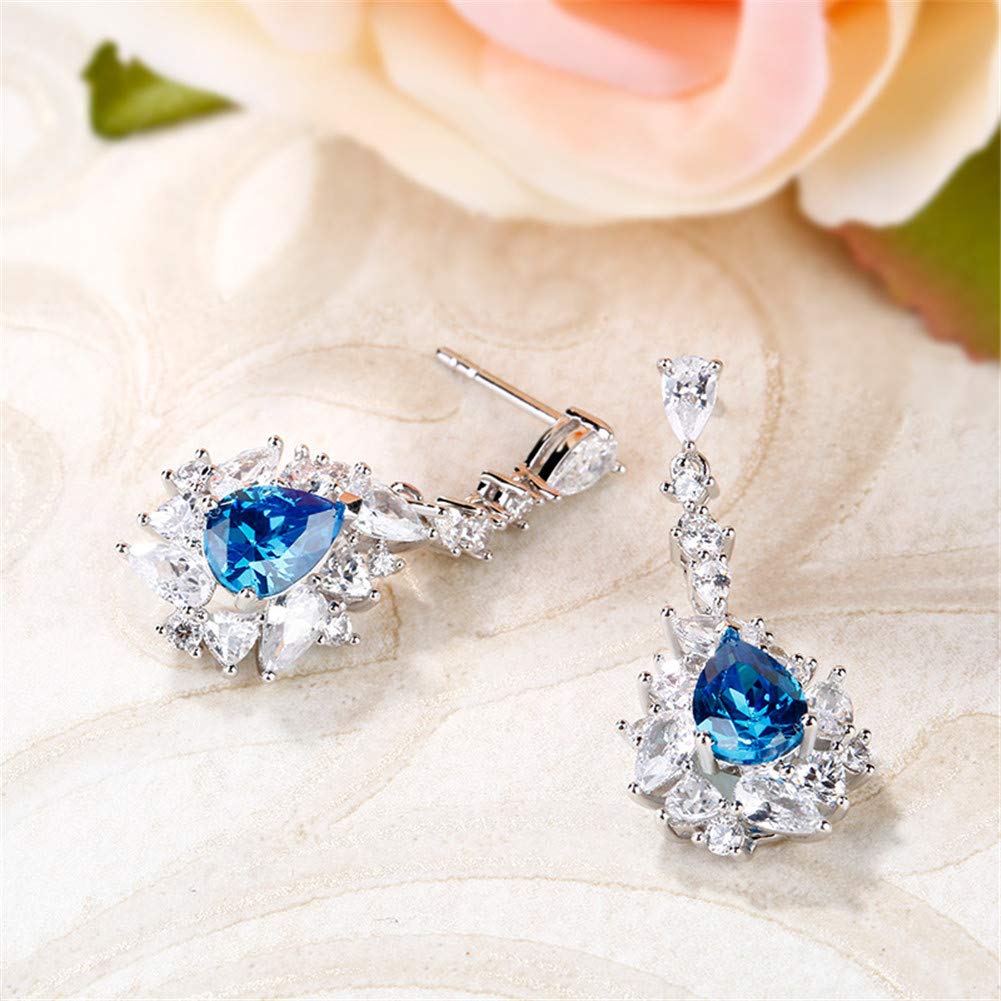 Jeulia Sterling Silver Sapphire Drop Earrings for Women - Princess Cut Dangle Earrings with Diamond Accents | Perfect Anniversary & Birthday Gift for Her | Elegant Jewelry for Weddings, Parties & Special Occasions