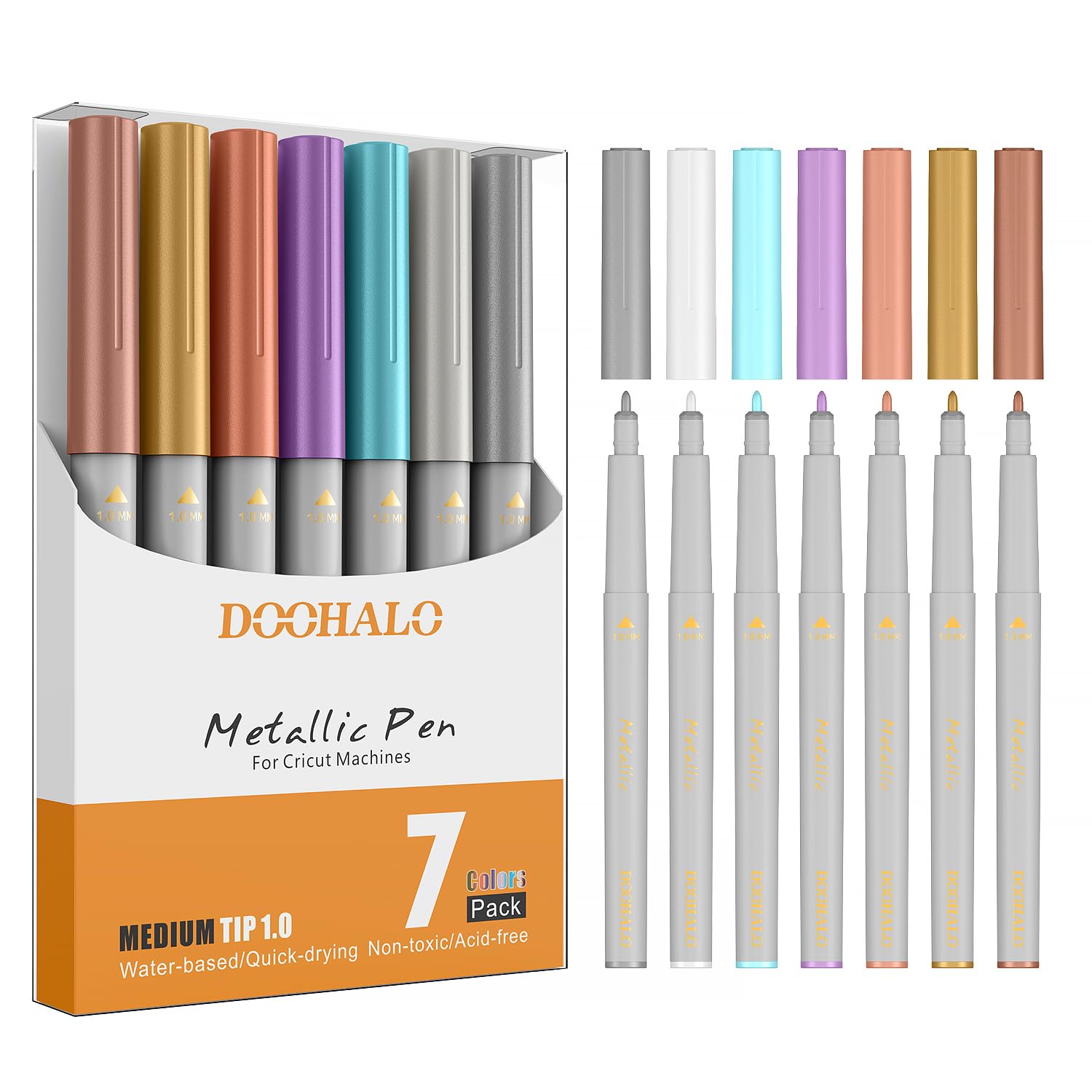 DOOHALO Metallic Pens for Cricut Maker 3, Maker, Explore 3, Air 2, Air - 1.0mm Medium Point Tip, 7 Vibrant Colors - Perfect for Crafting, Drawing, Coloring, Writing, Doodling - Ideal for DIY Projects, Scrapbooking, Card Making & Home Decor
