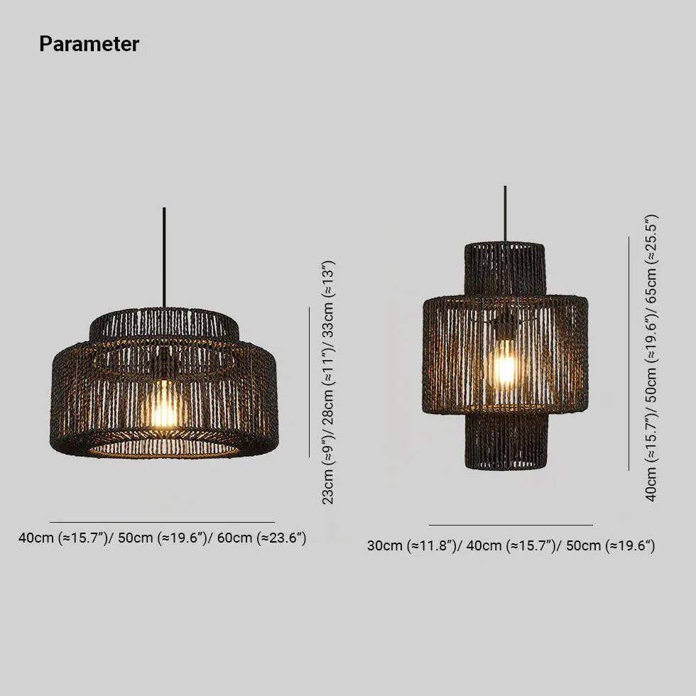 Modern Rattan Pendant Light Fixture - Dark Brown Woven Natural Fiber Chandelier for Dining Room, Kitchen Island & Bedroom Lighting
