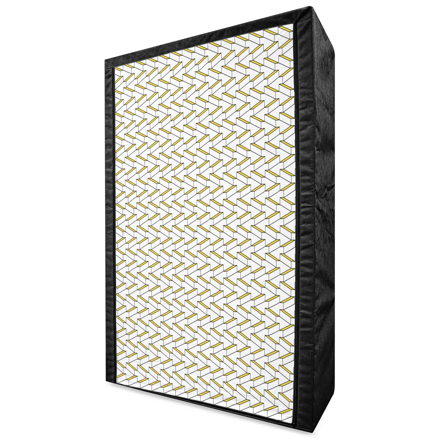 Ambesonne Portable Fabric Wardrobe - Yellow & White Brick Design, Cubism Inspired Clothing Organizer with Shelves, 42.5 Inch Closet for Bedroom, Dorm, or Apartment Storage (Yellow/Black/White)