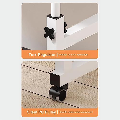Adjustable Overbed Table with Wheels - Mobile Rolling Laptop Desk for Twin/Full/Queen/King Size Beds - Perfect for Working, Eating, Reading in Bed or Hospital Use