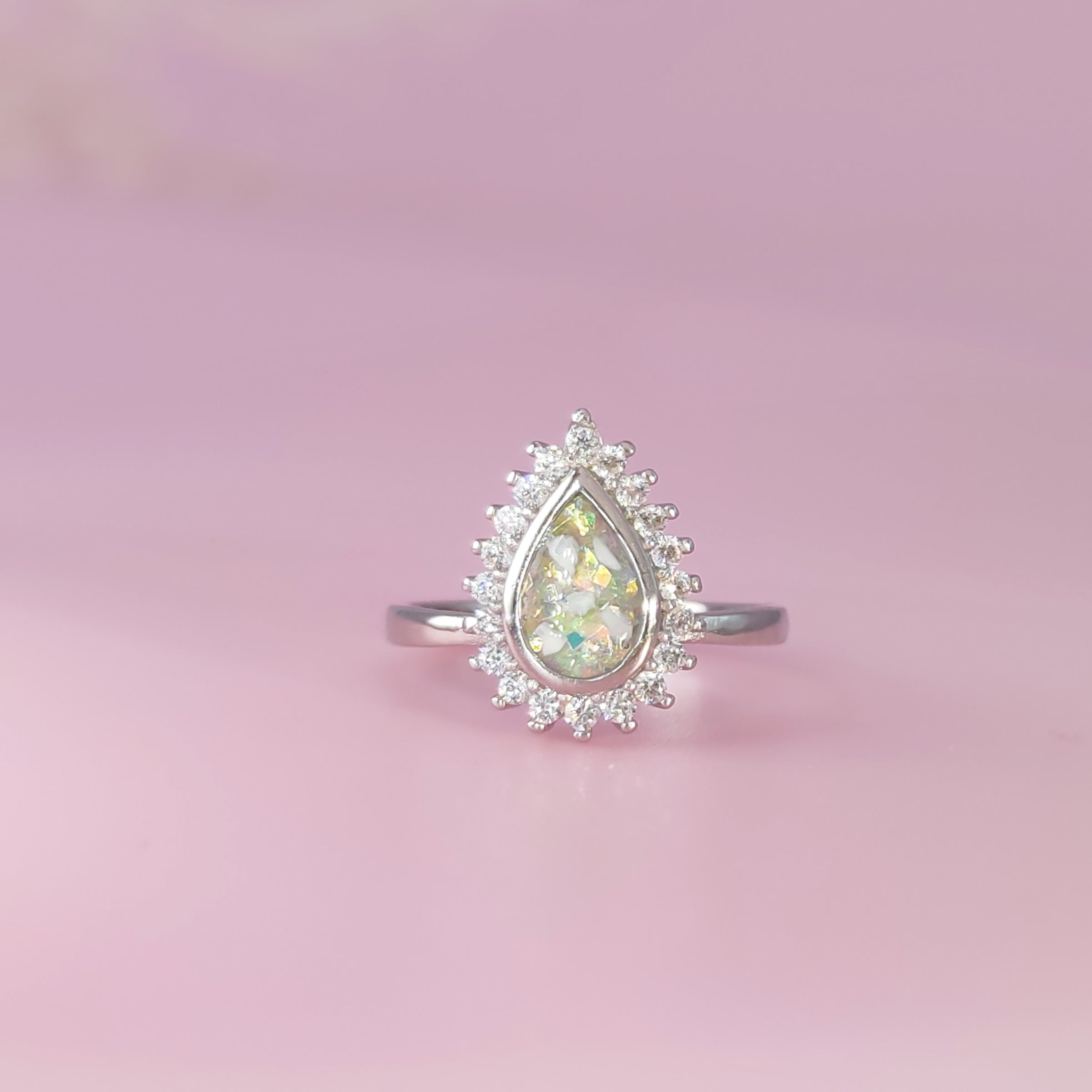 Sterling Silver Teardrop Halo Cremation Ashes Ring - DIY Memorial Jewelry Kit for Loved Ones | Perfect for Remembrance, Gifts & Keepsakes