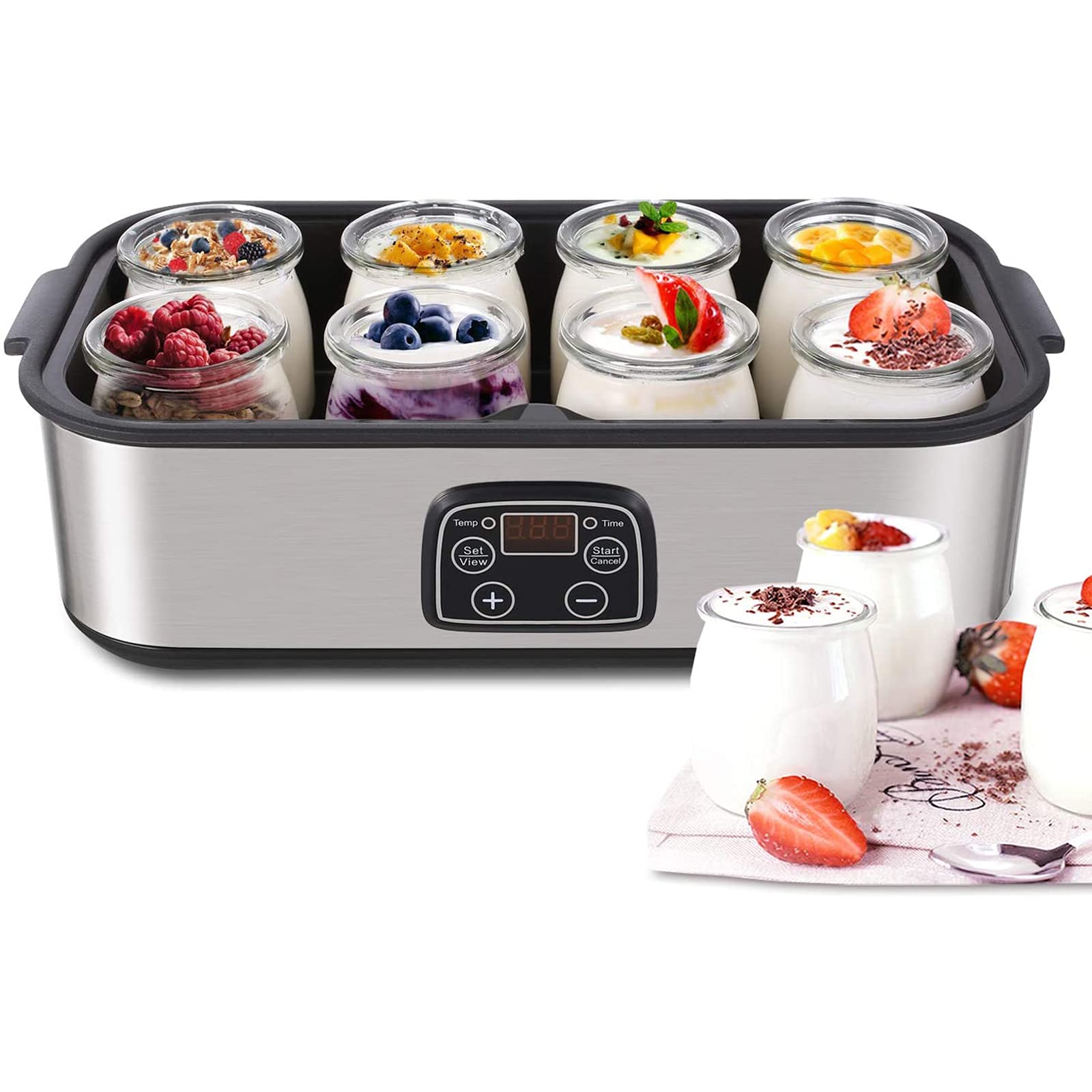 Automatic Digital Yogurt Maker Machine with LCD Display - 8 Glass Jars (48 Oz) - Stainless Steel Design & Auto Temperature Control - Perfect for Homemade Yogurt, Healthy Snacks, and Family Breakfast