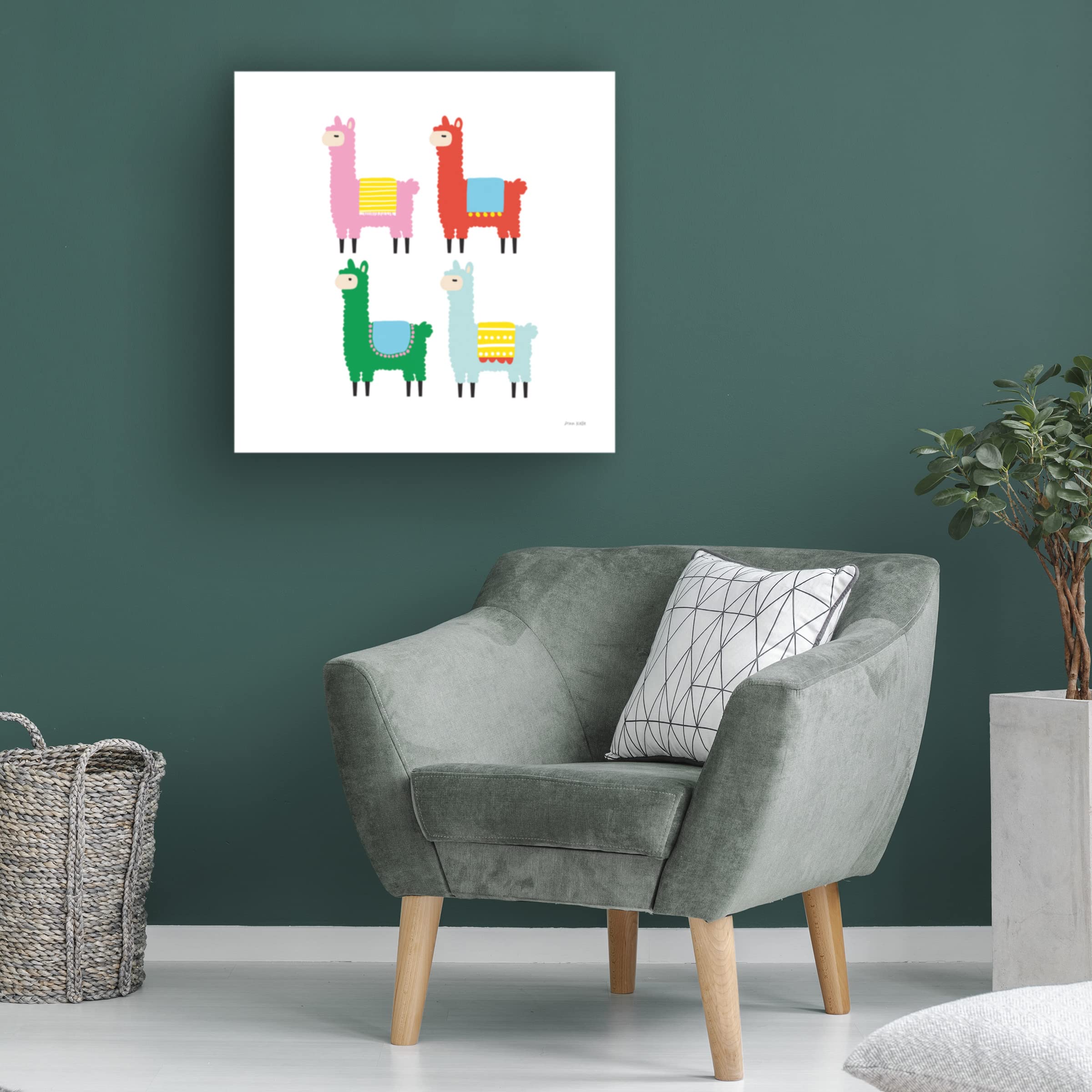 Ann Kelle 'The Llamas' 18x18 Canvas Wall Art - Vibrant Animal Print for Living Room, Nursery & Kids Bedroom Decor