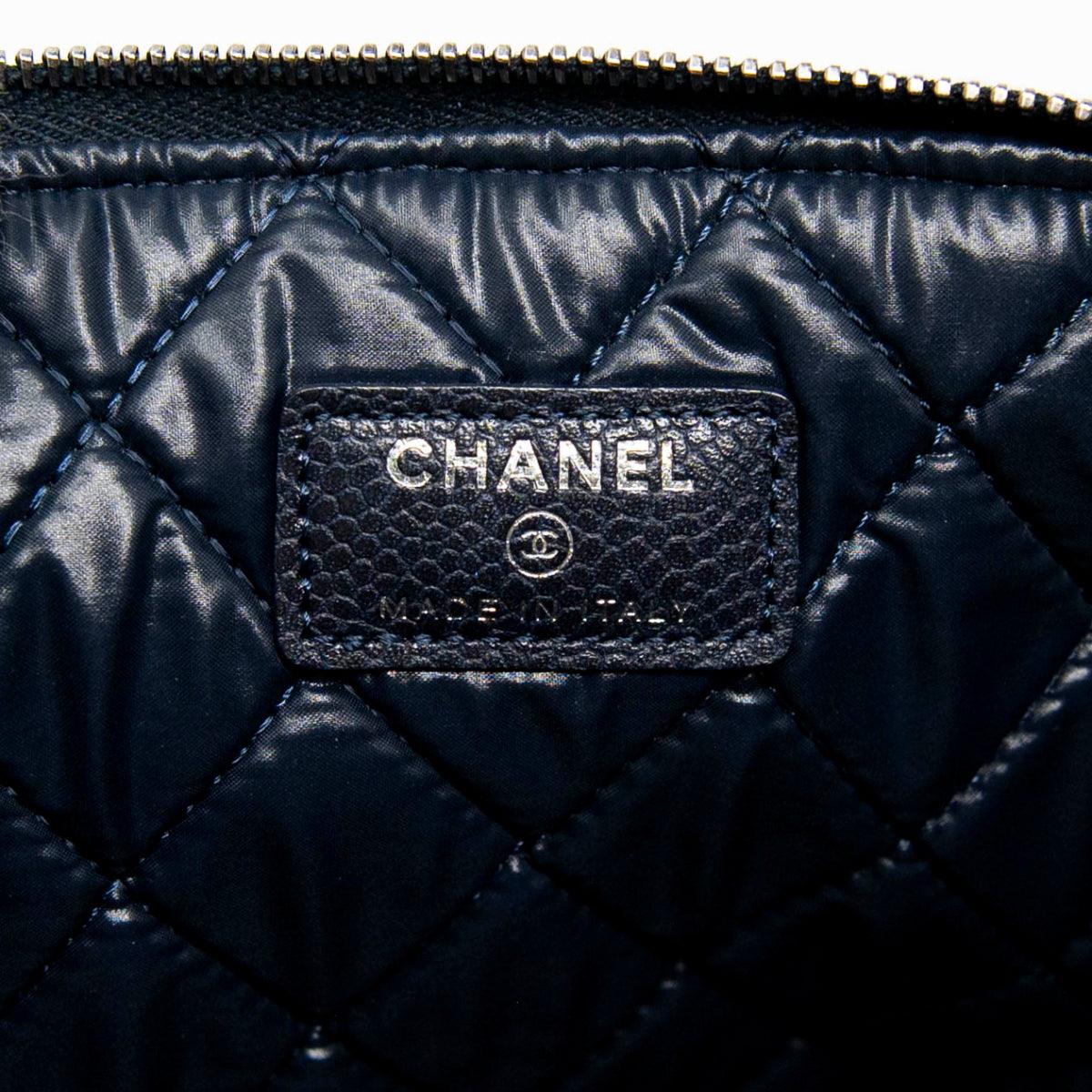 Chanel Navy Blue Medium O Case Pouch - Luxury Leather Cosmetic Bag for Women - Perfect for Travel, Makeup, and Everyday Essentials