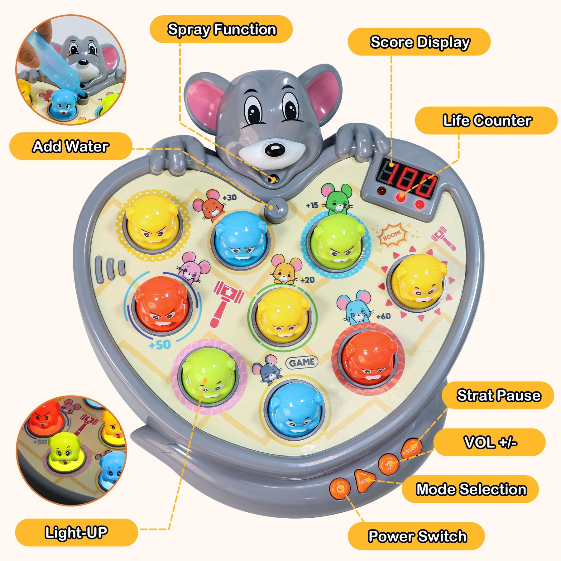 **Whack a Mole Game for Kids - Interactive Hammer Toy with 5 Game Modes, 9 Music & Light Effects - Educational Toddler Learning Toy for Boys & Girls Ages 3+ - Perfect Birthday Gift for Preschoolers (Great for Indoor Play & Early Childhood Development)**
