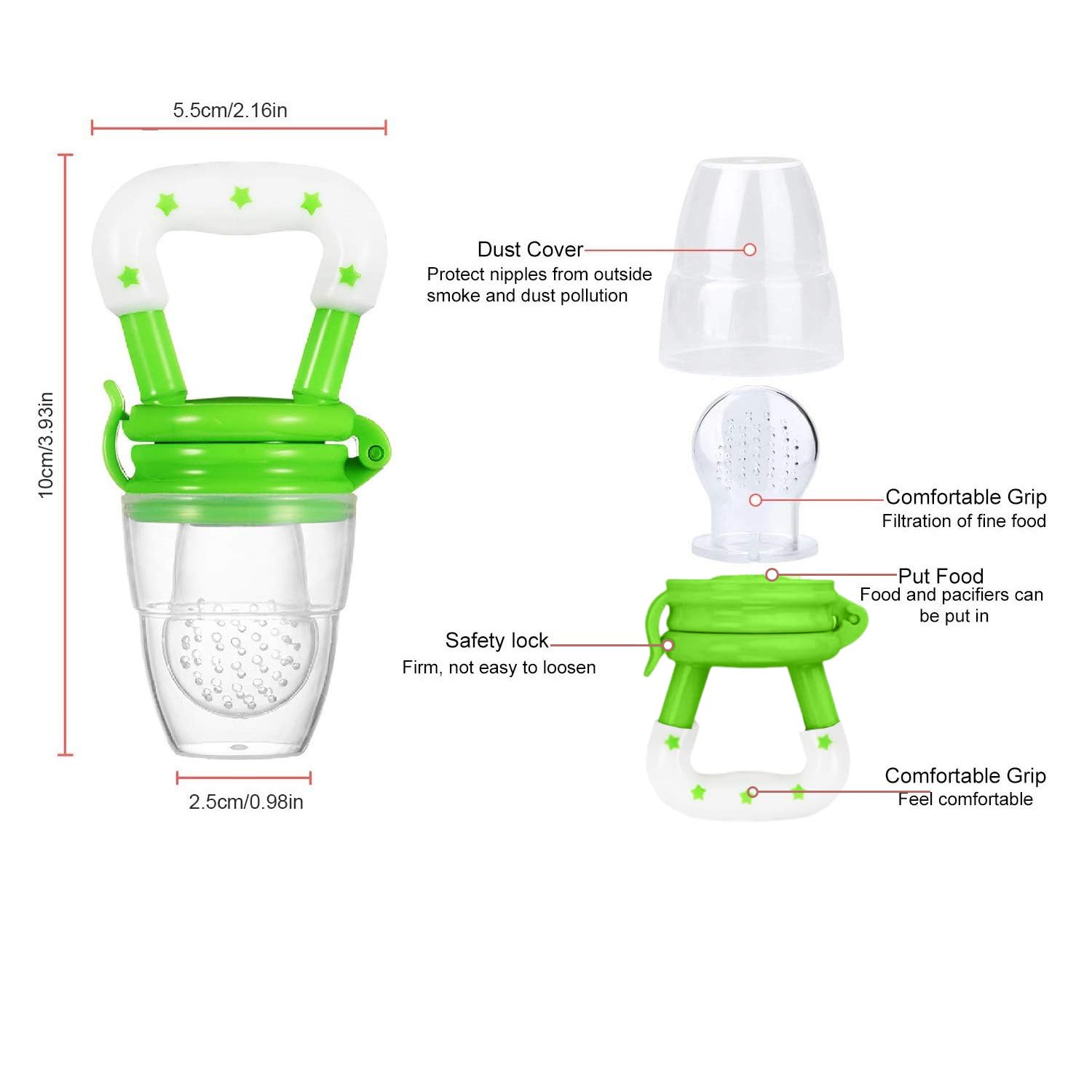 SYGA Medium Fresh Food Nibbler, Baby Fruit Feeder Pacifier with Soft Silicone Mesh - BPA Free Teething Toy for Infants 6-12 Months (Green) | Perfect for Soothing Gums & Introducing Solid Foods Safely