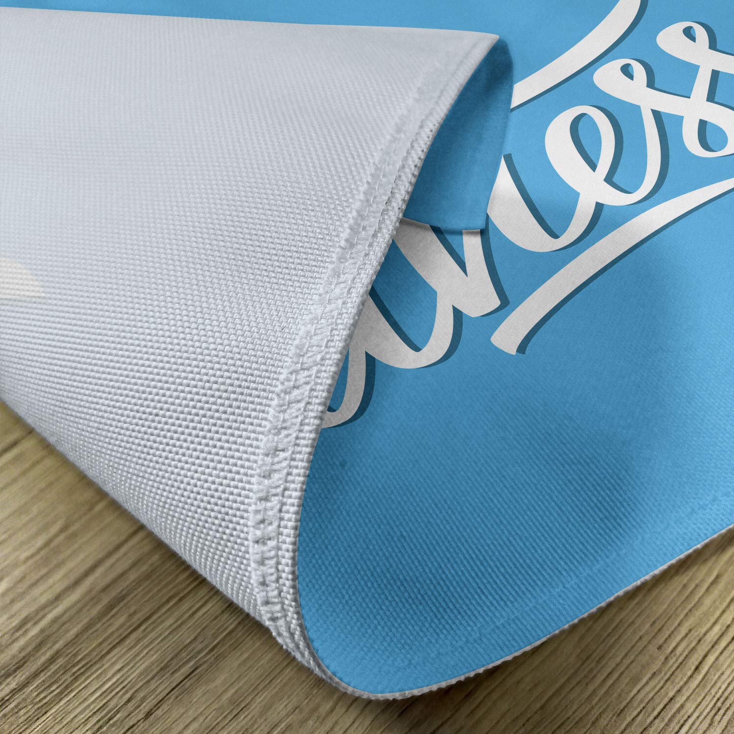Ambesonne 4-Piece Fitness Themed Placemats Set - Athletic Sports & Workout Lifestyle Design - Washable Fabric Table Mats for Dining - Standard Size Pale Blue & White - Perfect for Gym Enthusiasts & Healthy Dining