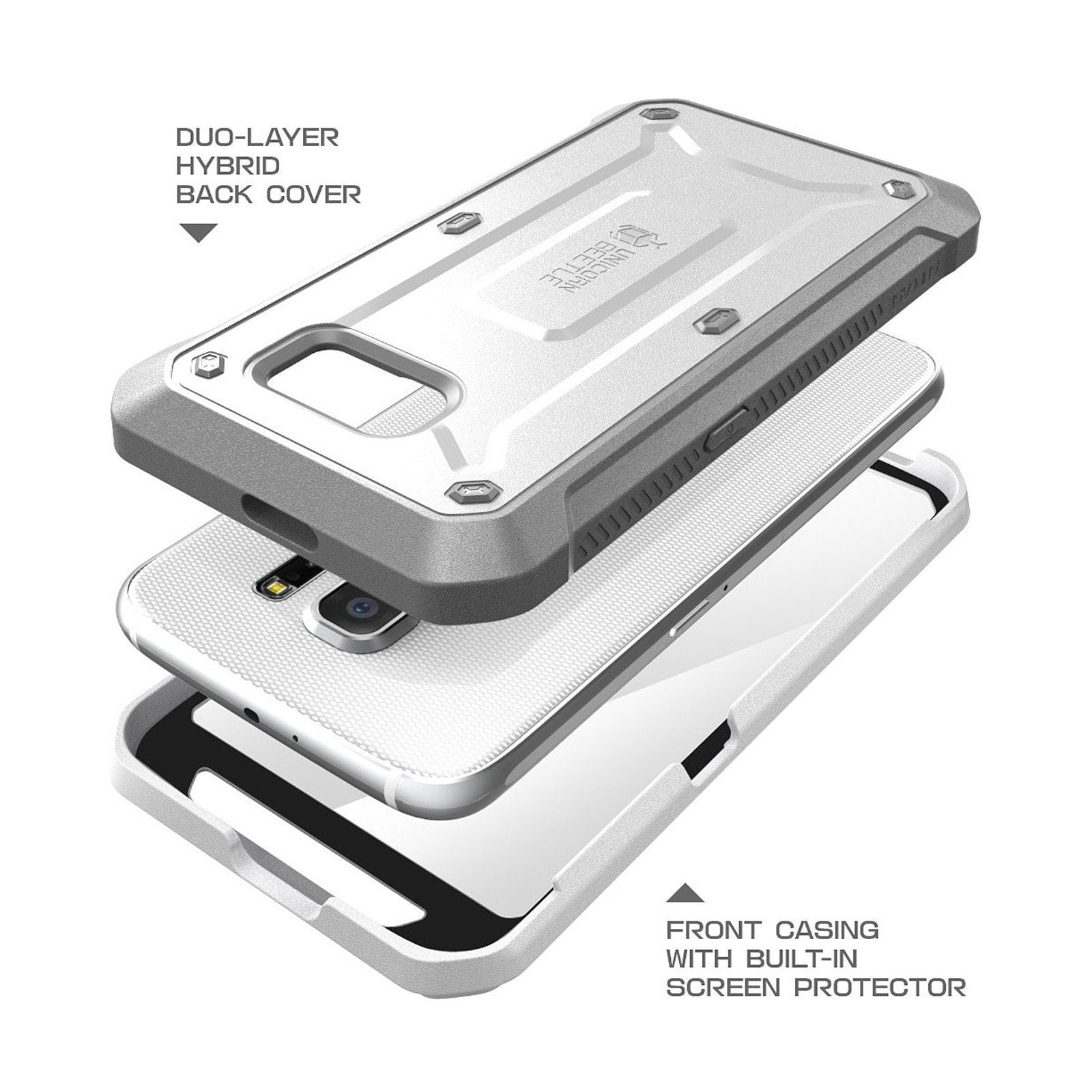 Samsung Galaxy S6 Unicorn Beetle Pro Full Body Rugged Holster Case with Built-in Screen Protector - Shockproof Protective Cover for Outdoor & Work (White) - Open Box
