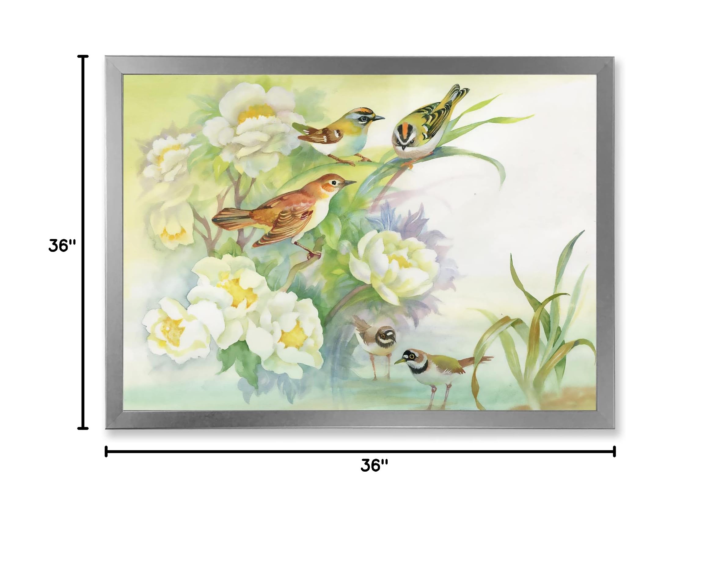 DesignQ Traditional Framed Wall Art - Rustic Scenery with Flowers and Birds - Perfect for Living Room, Bedroom & Office Decor