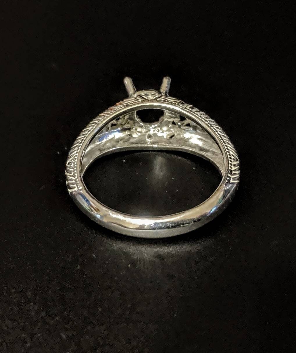 Solid Sterling Silver or 14kt Gold 4.7mm Round 4-Prong Engraved Heart Ring Setting - Size 7 (163826/143826) - Perfect for Wedding Bands, Promise Rings & Anniversary Gifts