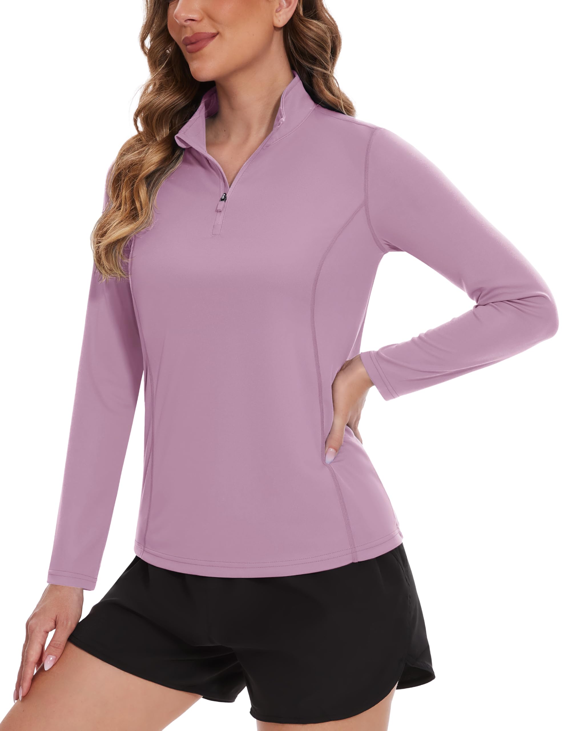 TACVASEN Women's UPF 50+ UV Protection Quarter Zip Pullover - Long Sleeve Golf Shirt & Workout Top for Outdoor Activities, Hiking & Travel
