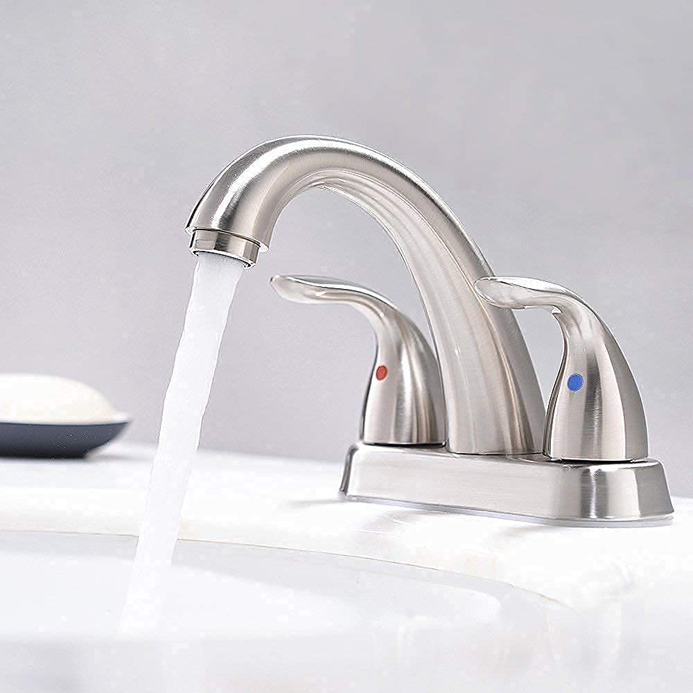 Phiestina 4 Inch Centerset Bathroom Sink Faucet - 2 Handles, Lead-Free, Includes Copper Pop-Up Drain & Supply Lines - Perfect for Modern Bathroom Renovations & Small Space Vanities