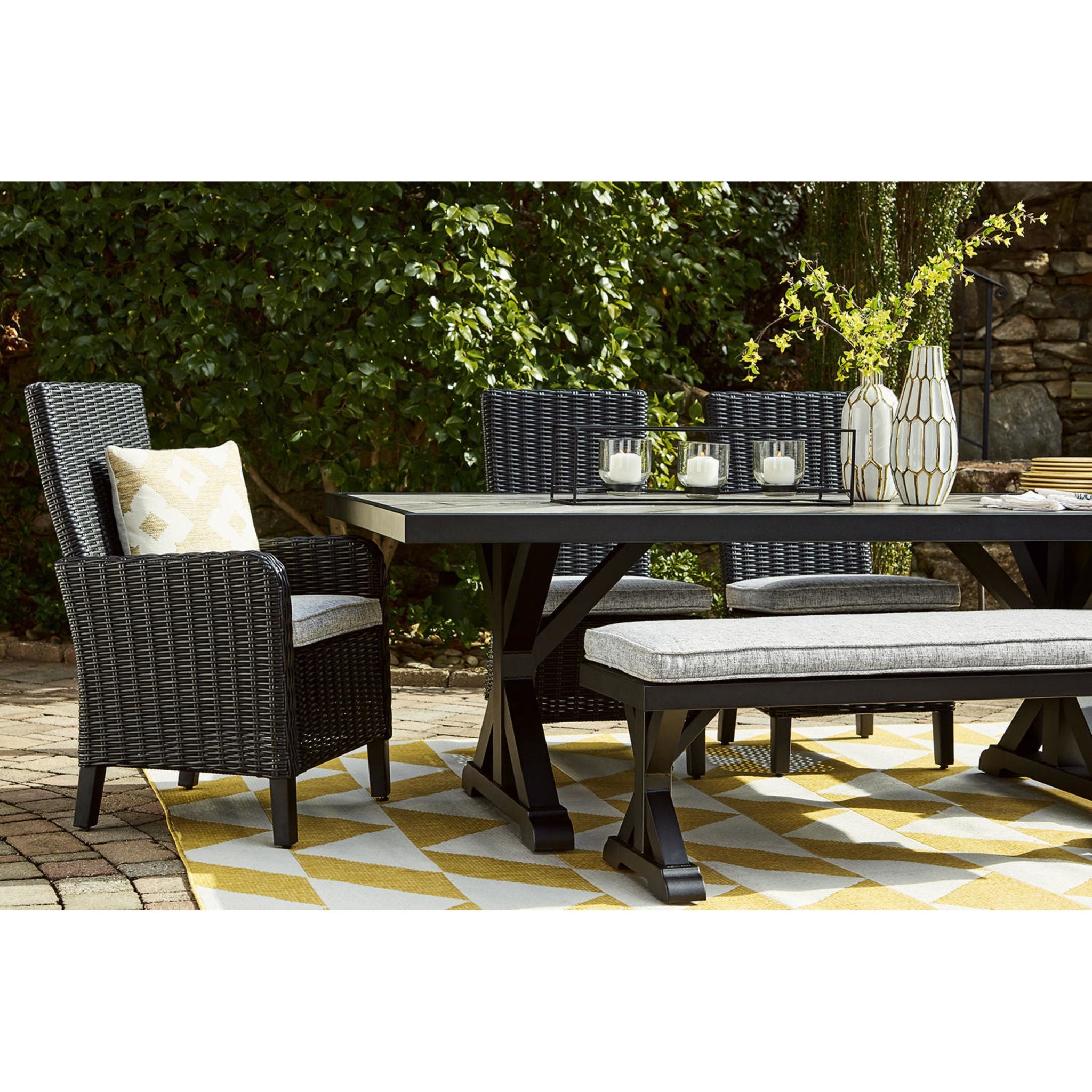 Beachcroft Outdoor Rectangle Dining Table - Waterproof & Rust-Resistant, Black/Light Gray - Perfect for Patio, Garden, and Backyard Dining
