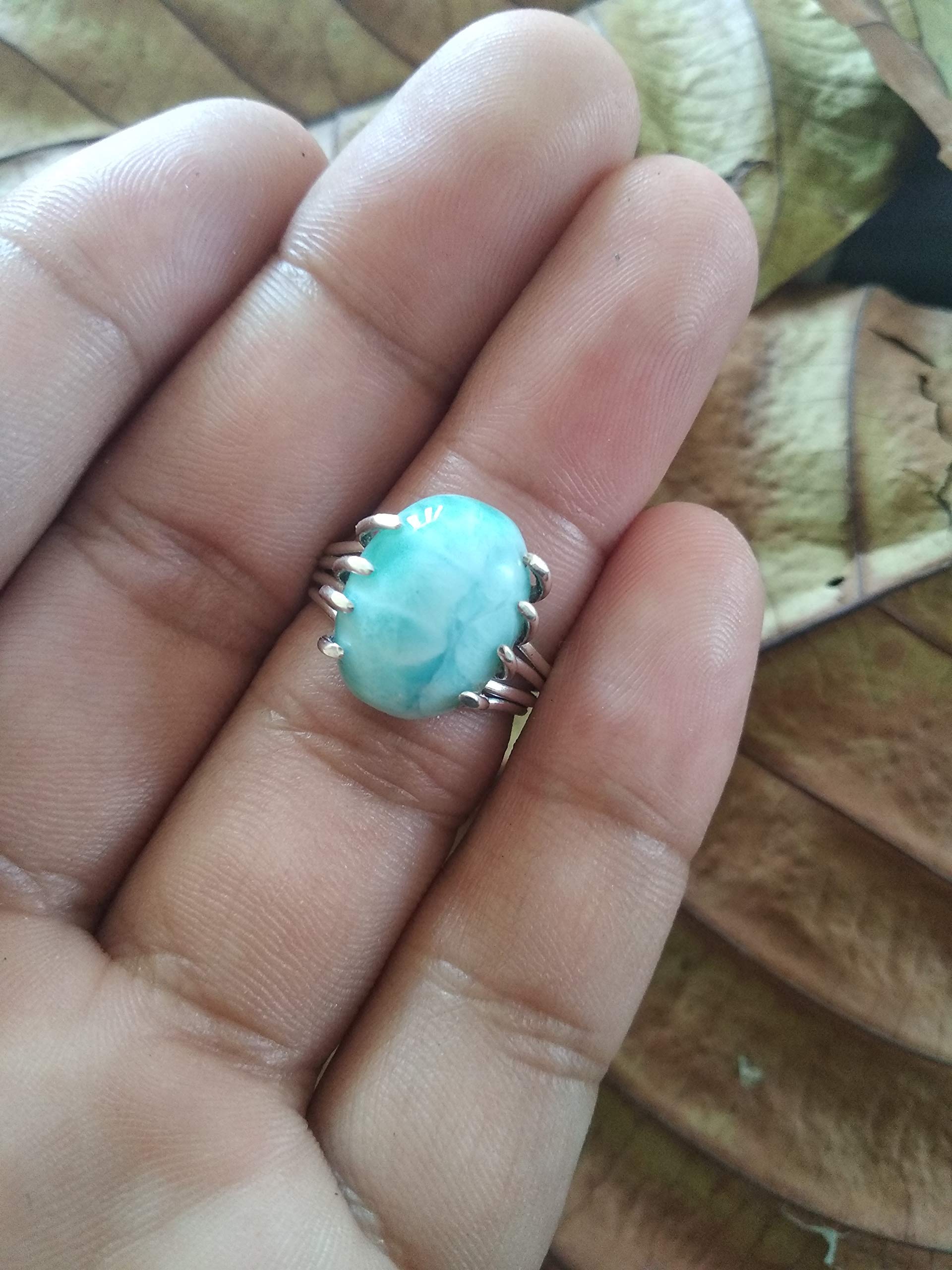 Handmade Sterling Silver Larimar Ring – Natural Blue Larimar Stone Jewelry for Women, Boho Healing Crystal Ring, Dominican Gemstone Bridal Ring | Perfect for Spiritual Healing, Meditation, Wedding & Boho Fashion