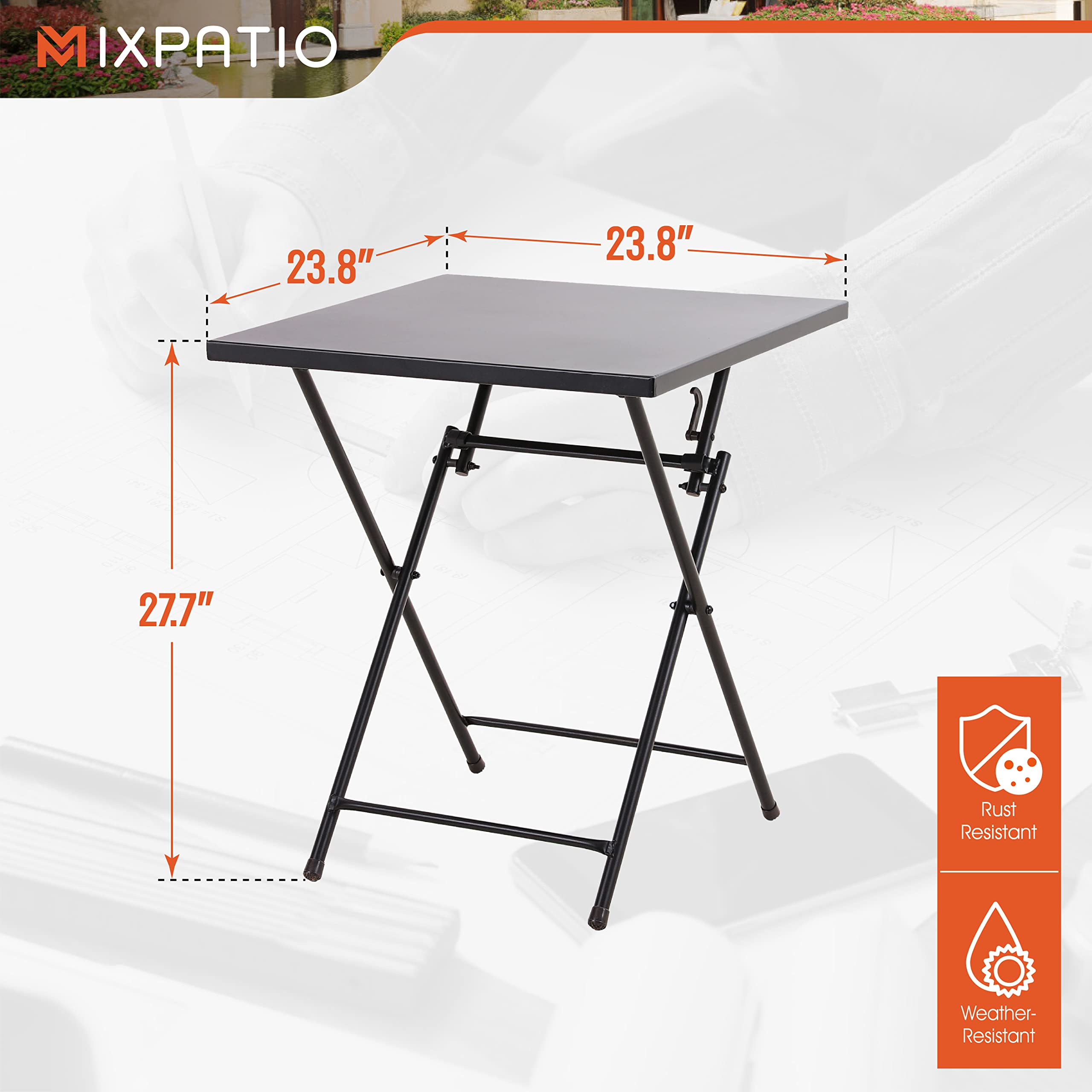 **Outdoor Patio Bistro Table - Foldable Metal Steel Square Coffee Table for Balcony, Lawn, Garden, Yard & Poolside - Perfect for Relaxing, Dining & Entertaining**