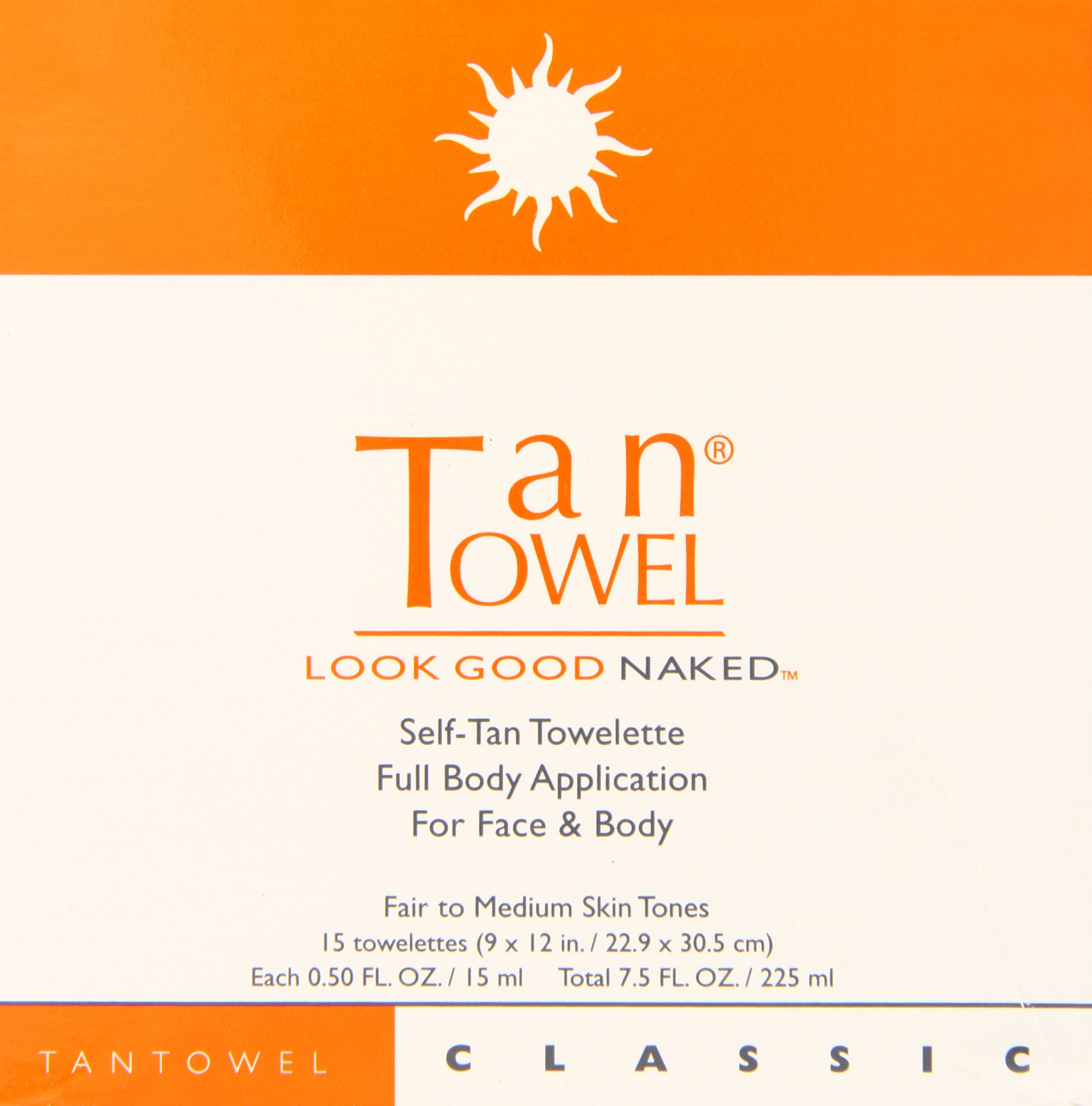 Tan Towel Full Body Self Tanning Towelettes with Classic Creme - 15 Count for Easy, Streak-Free Sunless Tanning at Home or Travel