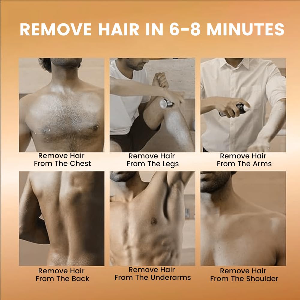 BEAUTYRELAY LONDON Men's Hair Removal Cream Spray - Painless & Irritation Free for Chest, Underarms & Legs | 55ml | Quick & Easy Body Hair Removal for Smooth Skin | Perfect for Grooming, Beach Prep & Confidence Boost