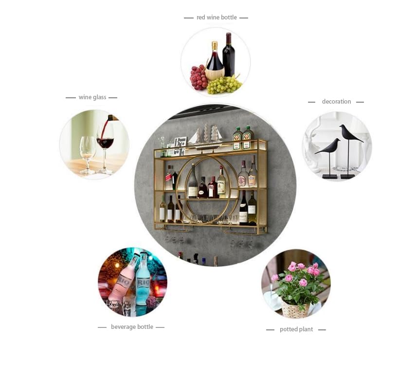 3-Tier Wall Mounted Wine Rack - Large Capacity Bar Shelves with Glass Holder for Liquor Bottles - Black 100cm/39in - Perfect for Home Bar, Kitchen & Dining Room Organization