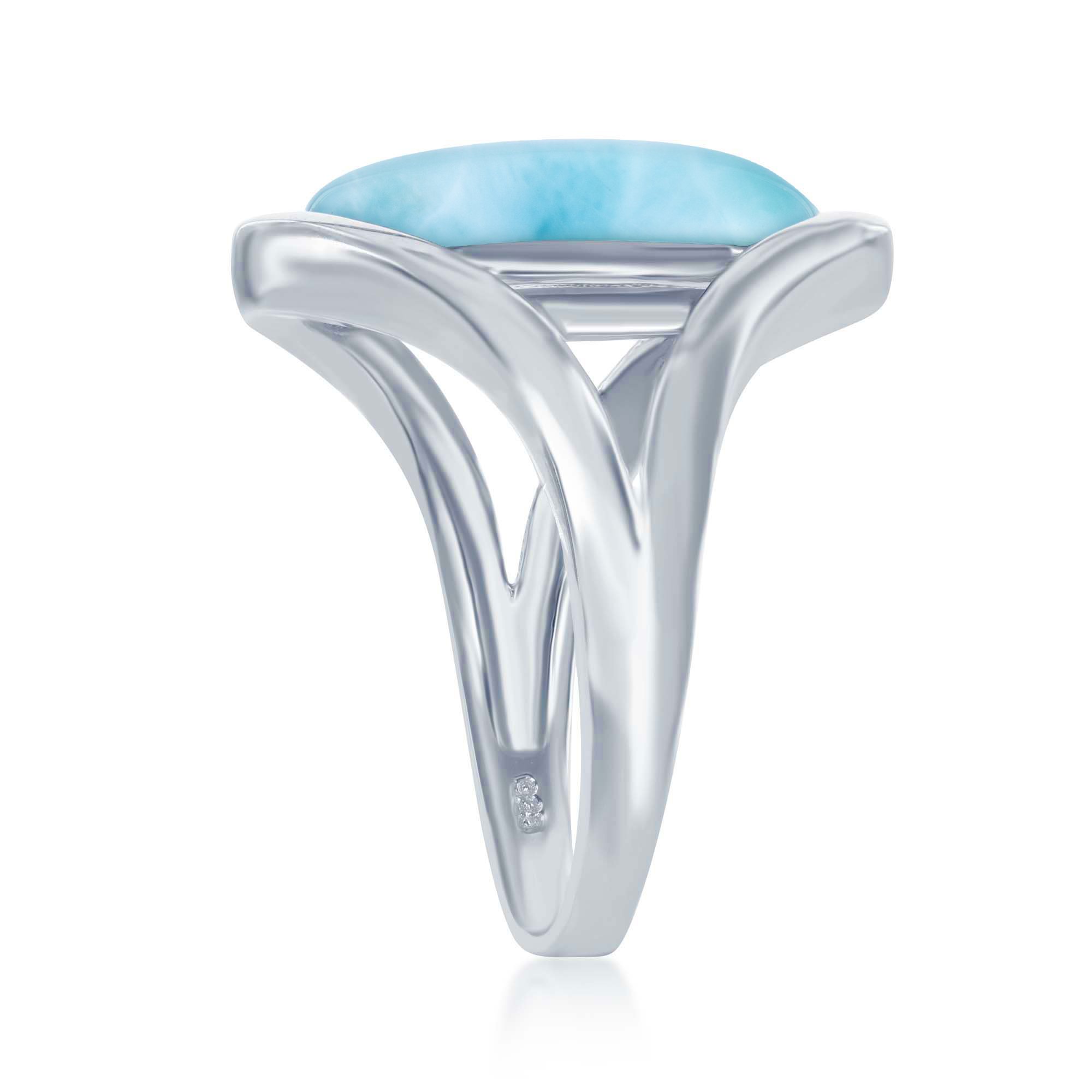Sterling Silver High Polish Oval Larimar Stone Ring for Women - Natural Gemstone Jewelry for Everyday Wear & Special Occasions