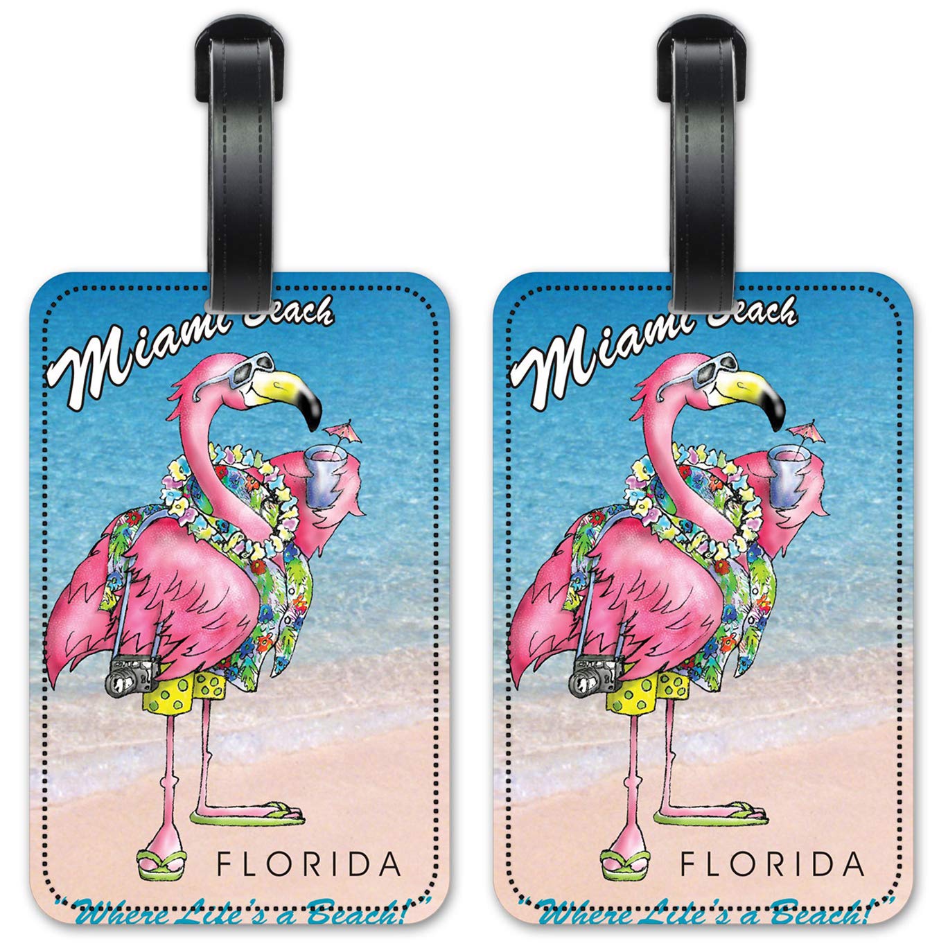 His Miami Flamingo Luggage ID Tags - 2-Pack Suitcase Identification Cards for Travel & Business Trips - Durable & Stylish Baggage Tags