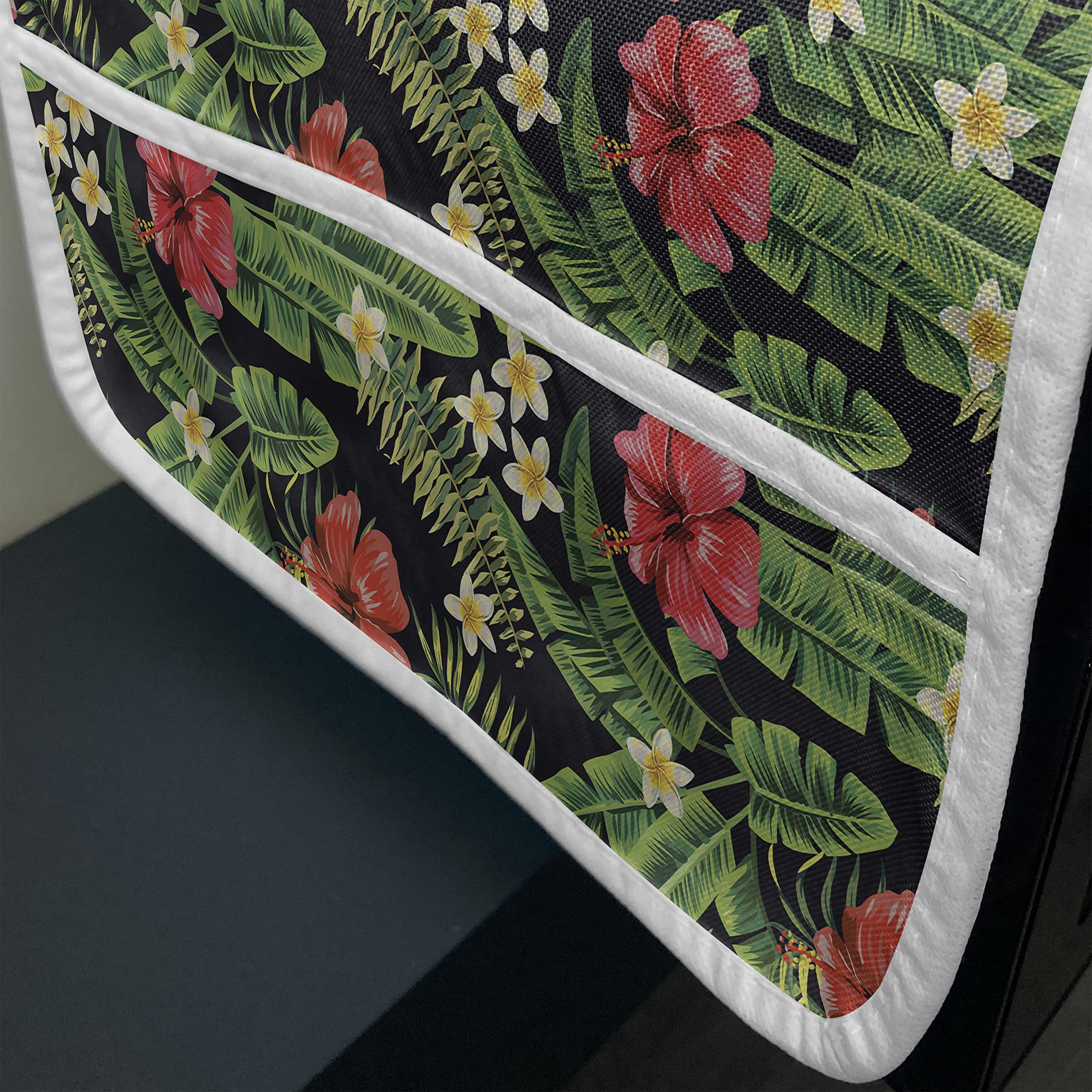 Ambesonne Tropical Microwave Oven Cover - Pastel Hibiscus Bouquets with Banana Palm Leaves Design, Waterproof Kitchen Organizer with Pockets, 36