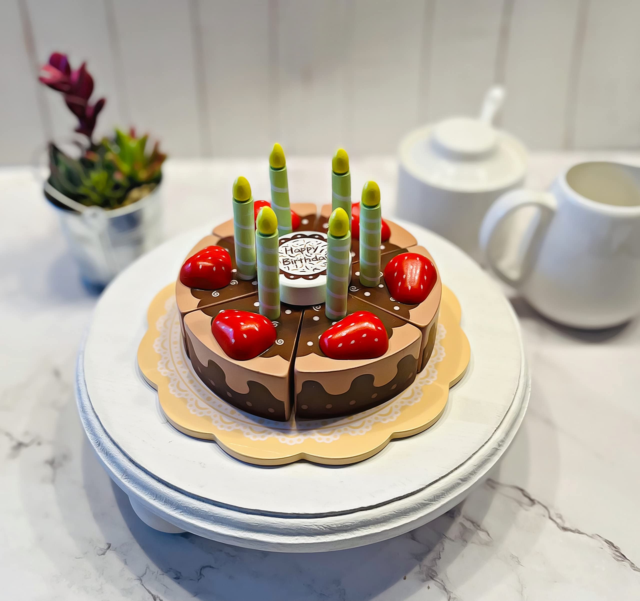 Artificial Chocolate Strawberry Fake Cake - Wooden Birthday Decoration for Parties, Weddings & Home Decor