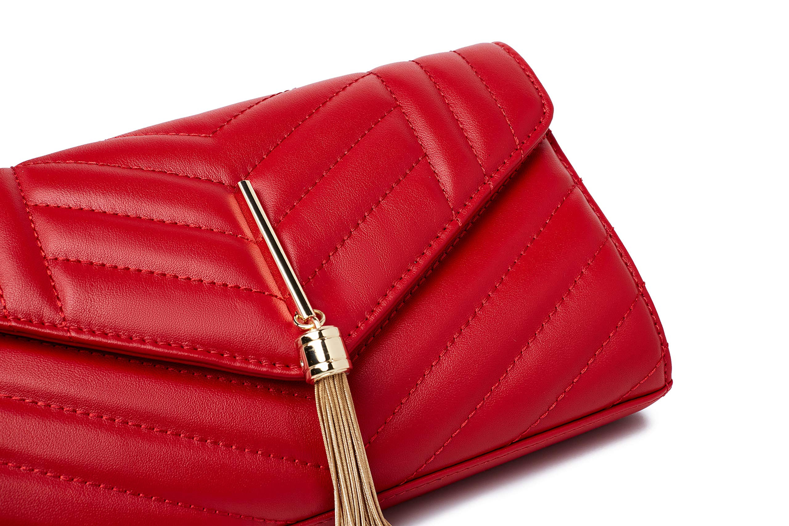 Chrysansmile Women's Genuine Leather Crossbody Bag - Quilted Fashion Clutch Purse with Chain Strap for Evening Parties, Date Night & Special Occasions