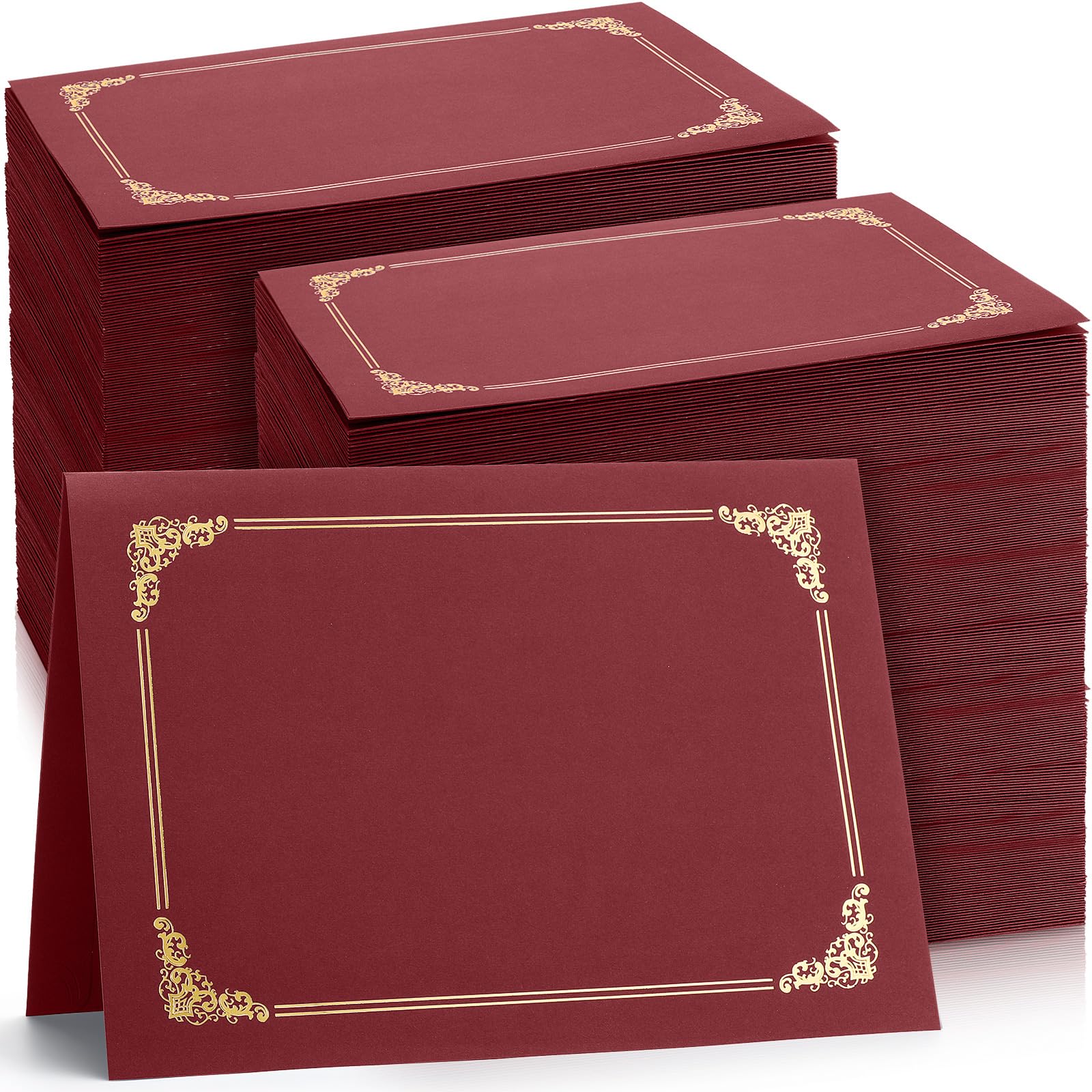 Fainne 200 Pcs 8.5 x 11 Gold Foil Border Certificate Holders - Letter Size Diploma Document Covers for Graduation, Awards & Professional Certificates (Red Cardstock) - Perfect for School Ceremonies, Office Presentations & Keepsake Storage