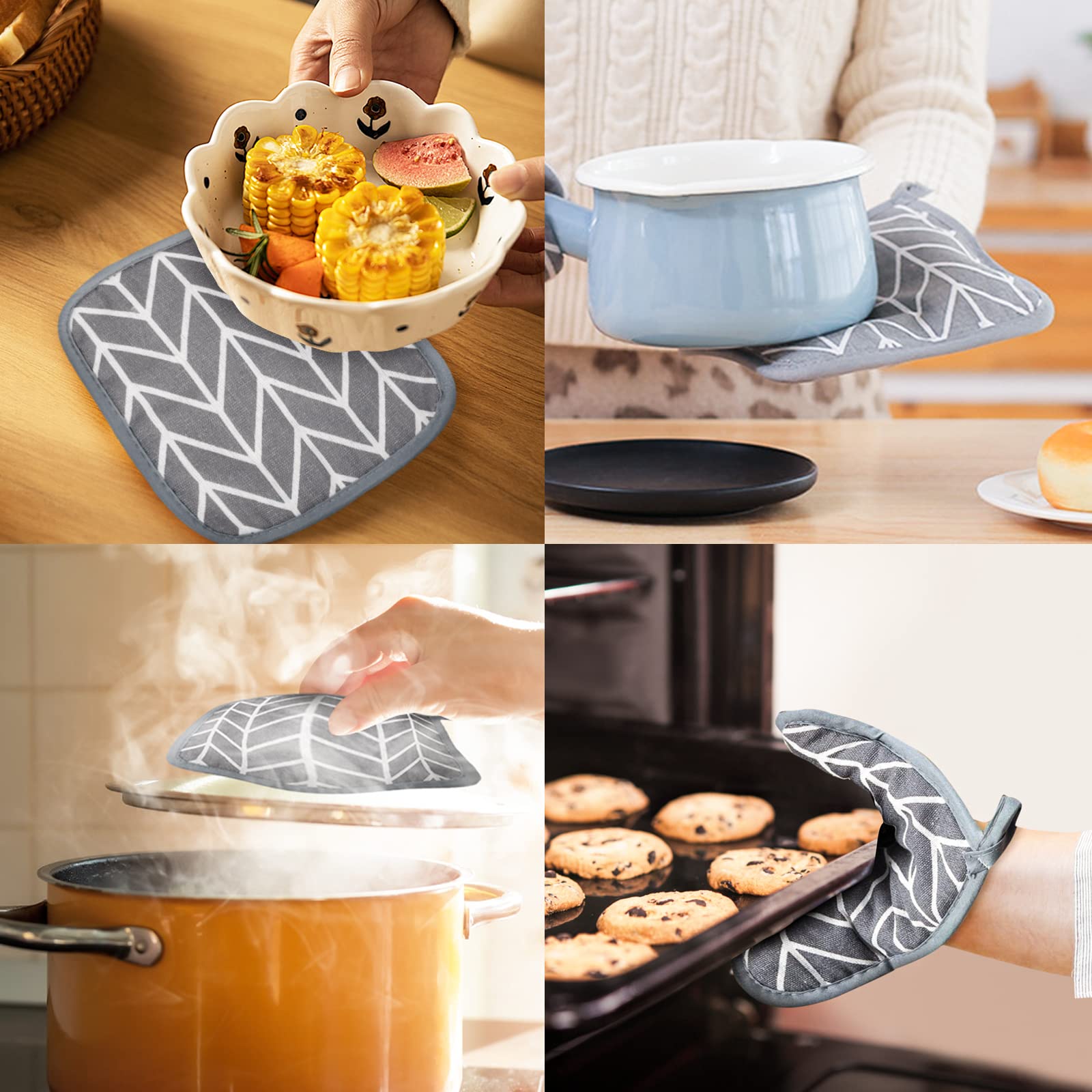4PCS Heat Resistant Cotton Pot Holders with Pockets - Oven Mitts & Trivets for Hot Pans, Cooking, Baking - Perfect for Kitchen, BBQ, and Holiday Cooking