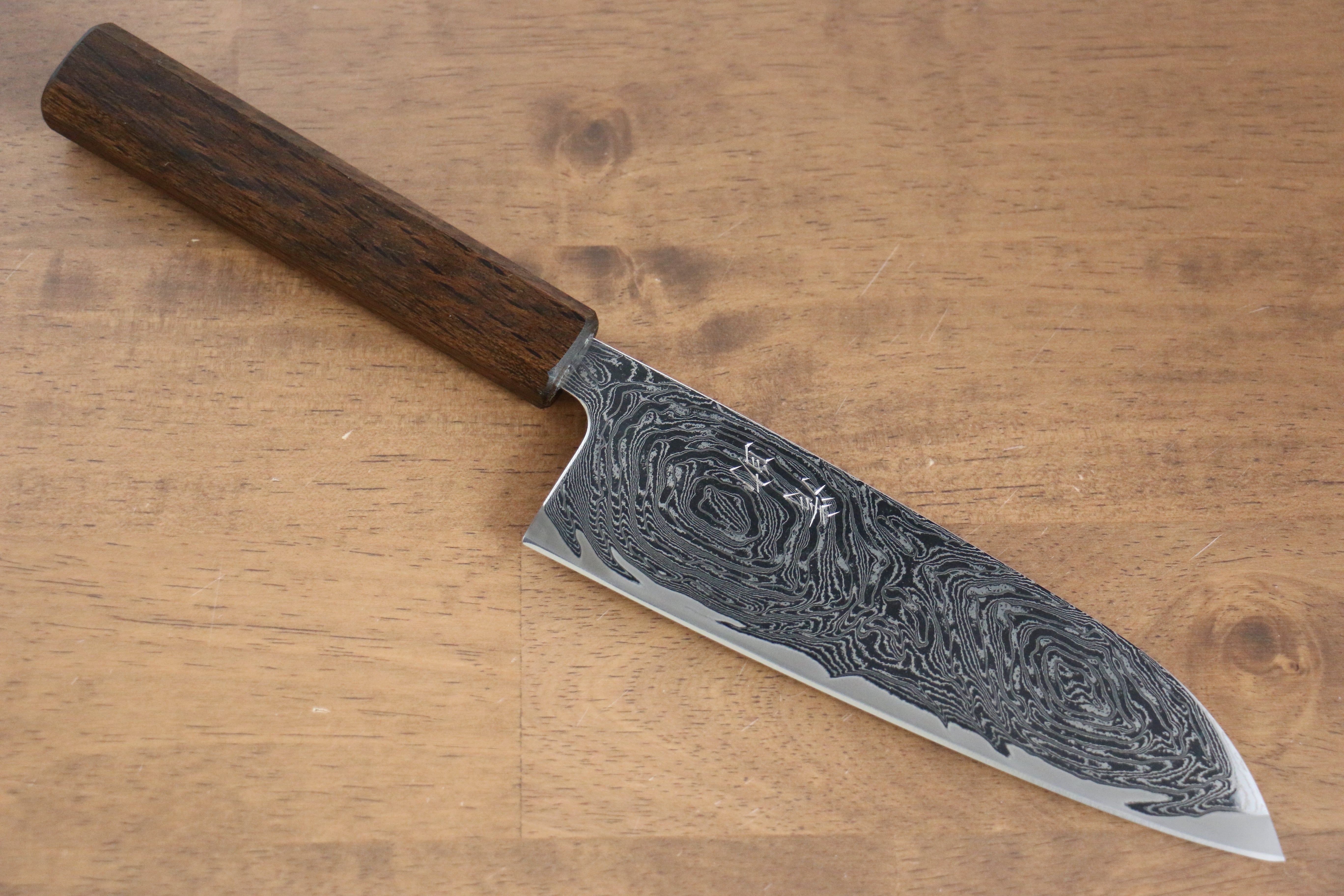 Premium AUS10 Damascus Santoku Knife 165mm - Mirrored Finish, Oak Handle - Perfect for Slicing, Dicing & Chopping Vegetables, Meat & Fish