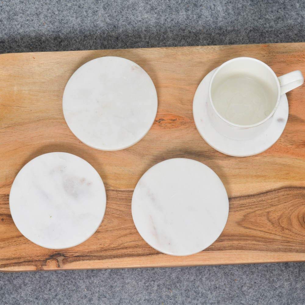 Premium White Marble Drink Coasters Set of 4 - Heat Resistant for Hot & Cold Beverages, Elegant Table Decor for Coffee, Tea, Cocktails - Perfect for Home, Office, and Restaurant Use