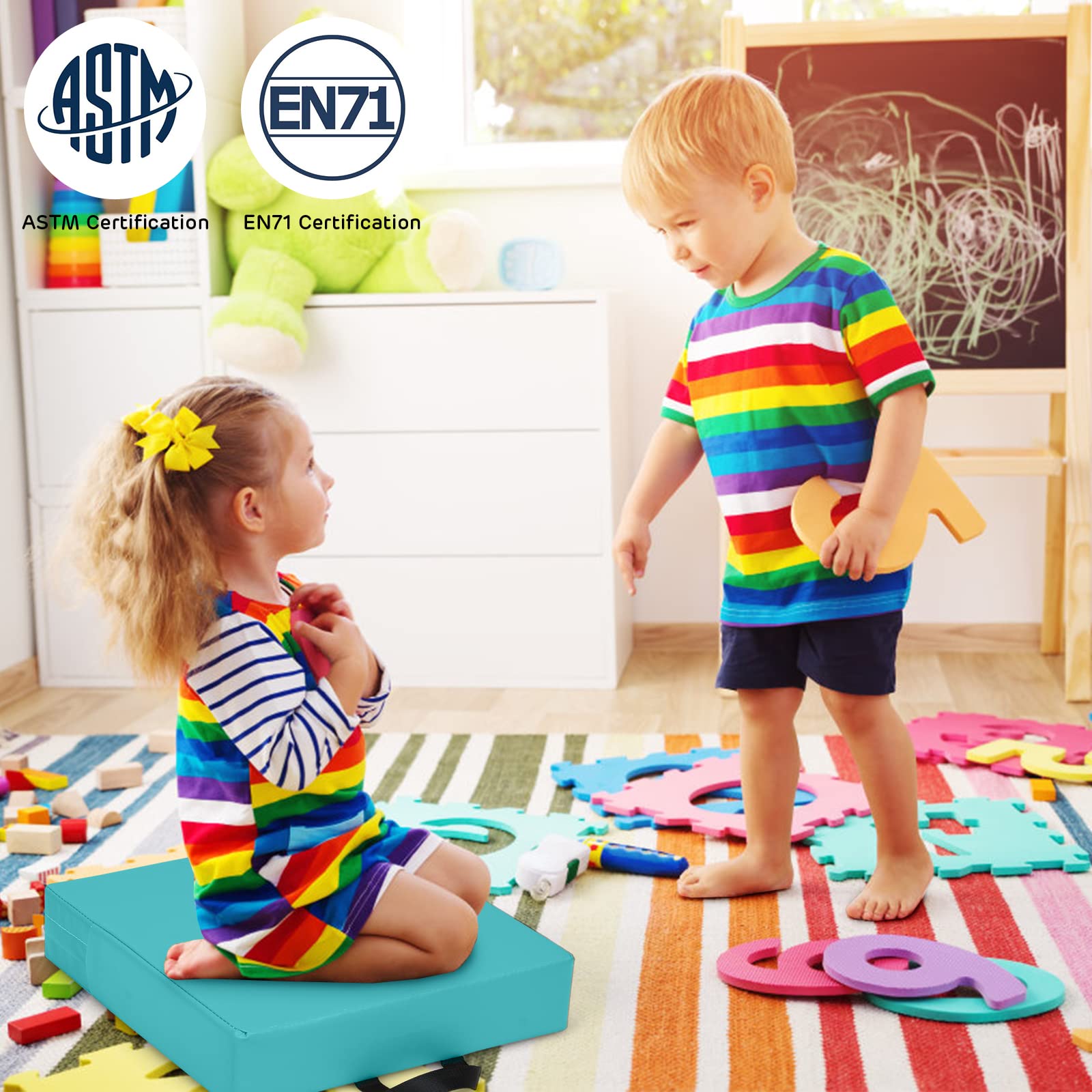 Costzon 6-Piece 15 Inch Thick Waterproof Floor Cushions for Kids - Soft Flexible Seating with Handles for Daycare, Classroom, Home & Nursery - Portable Deluxe Foam Seating for Preschool & Kindergarten - Perfect for Reading Nooks, Play Areas & Group Activities