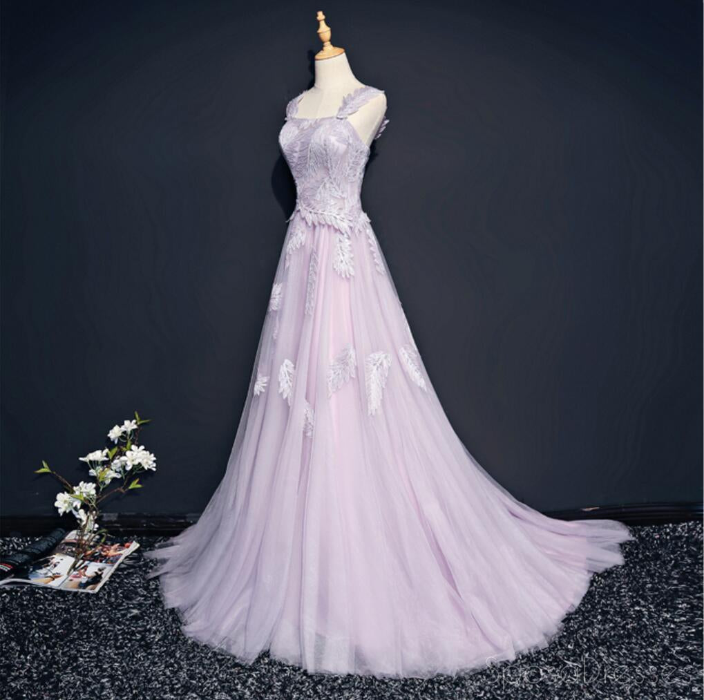 Elegant Lilac Cap Sleeve Lace Prom Dress with Straight Neckline - Long Formal Evening Gown for Homecoming, Wedding, and Special Occasions