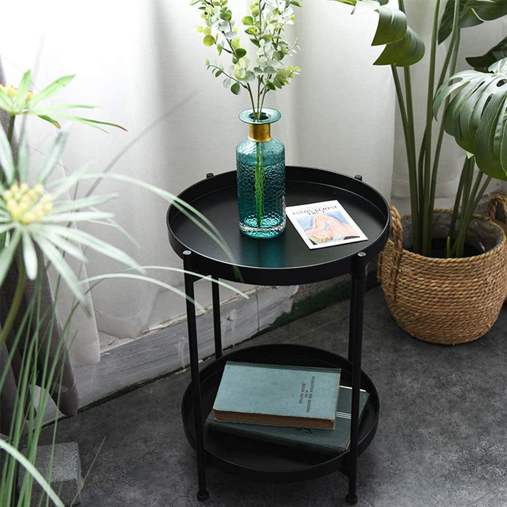 2 Tier Metal End Table - Round Side Table for Living Room & Bedroom, Modern Accent Coffee Table & Nightstand, Small Space-Saving Furniture for Home Decor | Perfect for Holding Drinks, Books & Lamps