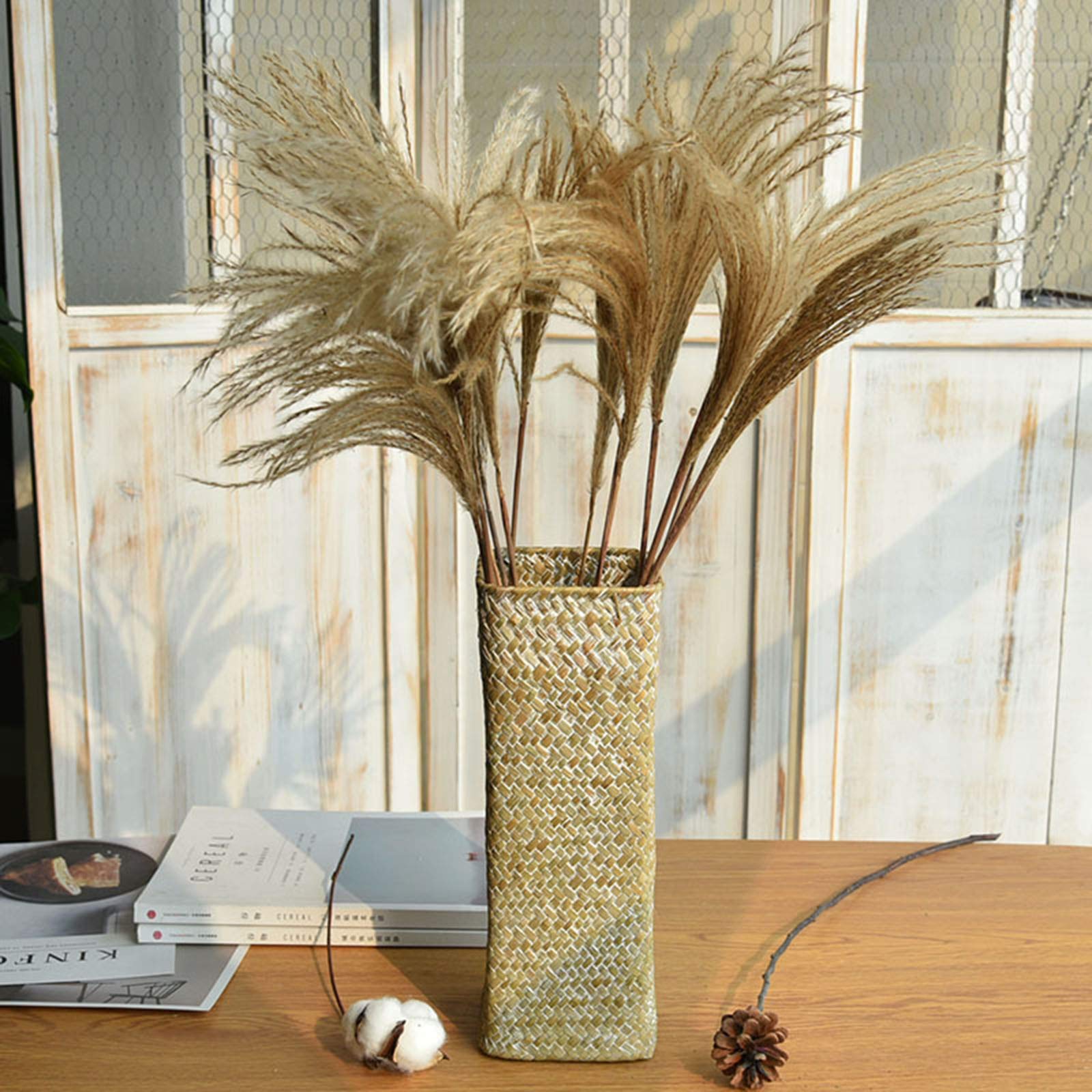 Handwoven Rattan Flower Vase - Natural Bamboo Basket for Home Decor | Tall White Decorative Vase for Flowers, Fruits & Centerpieces | Perfect for Boho, Farmhouse & Coastal Style Living Rooms, Bedrooms & Weddings