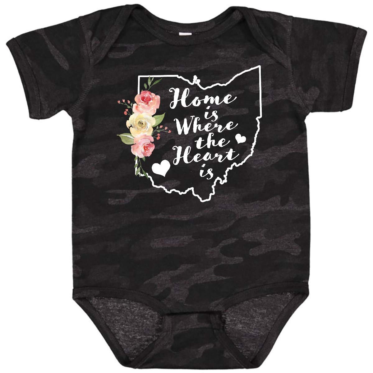 Inktastic Ohio Home is Where The Heart is Watercolor Floral Baby Bodysuit - Soft Cotton Infant Onesie for Newborns, Baby Showers & Family Photos