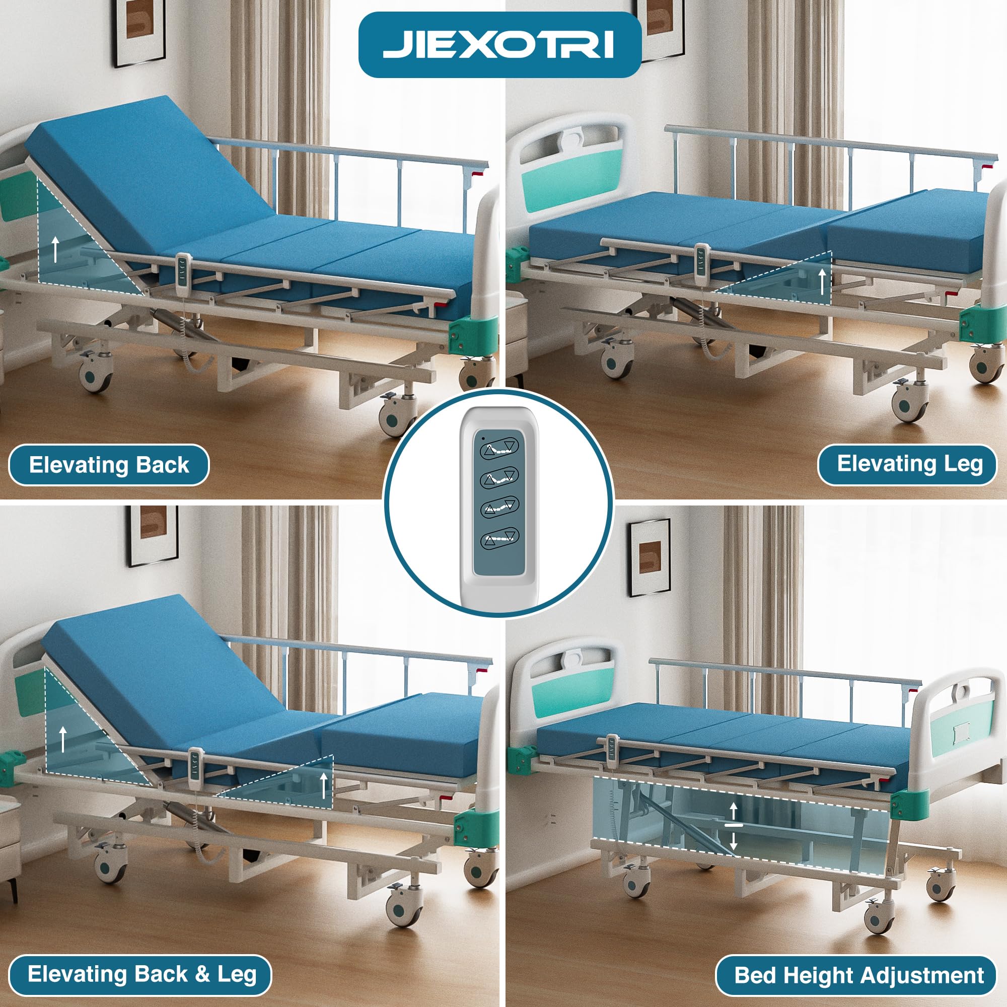 Premium Full Electric Hospital Bed - 3 Function Adjustable Medical Nursing Bed with 4.7